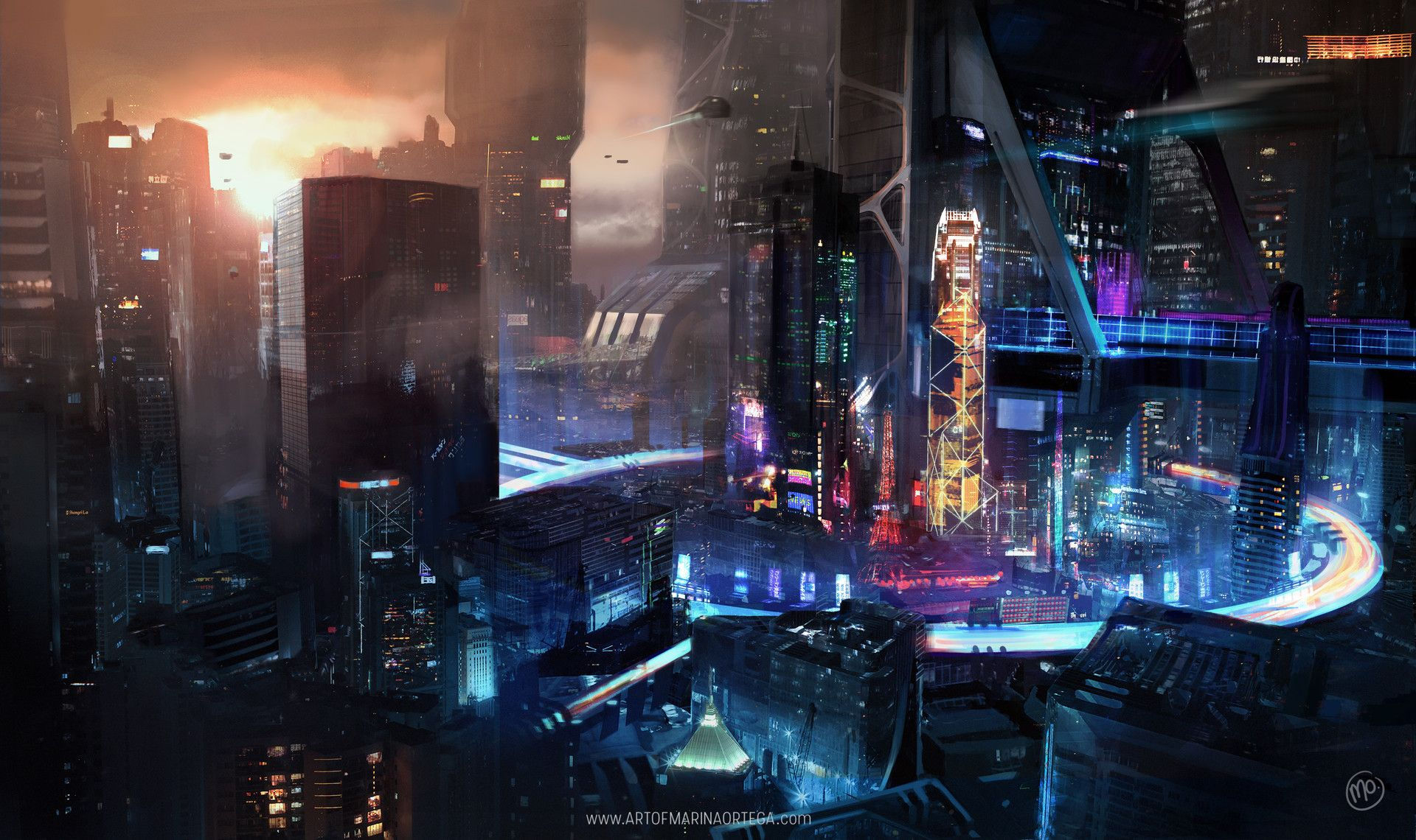 Wallpaper #1UUKk44B7YBJg1BVe55r38 Cyberpunk Views Marina Ortega Futuristic City Cyberpunk City