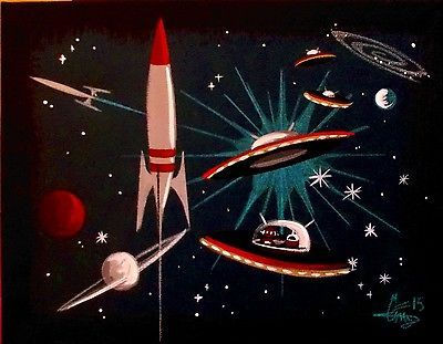 Wallpaper #2LgT3ZIBJvJKYCmEjv7f21 El Gato Gomez Painting Retro Atomic Outer Space Ship Rocket Robot