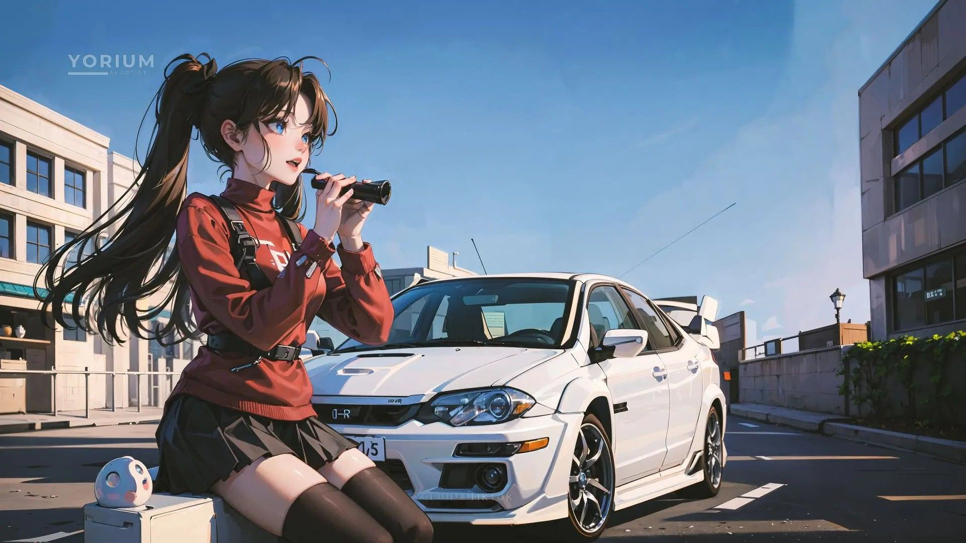 Wallpaper #46bf0 Download Girl Leaning on a Nissan Skyline Car Anime Wallpaper