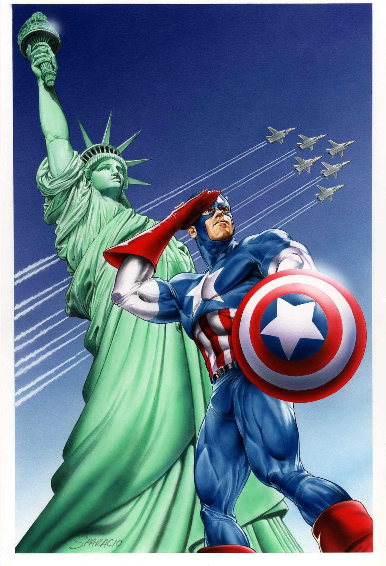 Wallpaper #Q3PMgo4BFI5NbQkslhn750 Captain America Saluting in Front of the Statue of Liberty