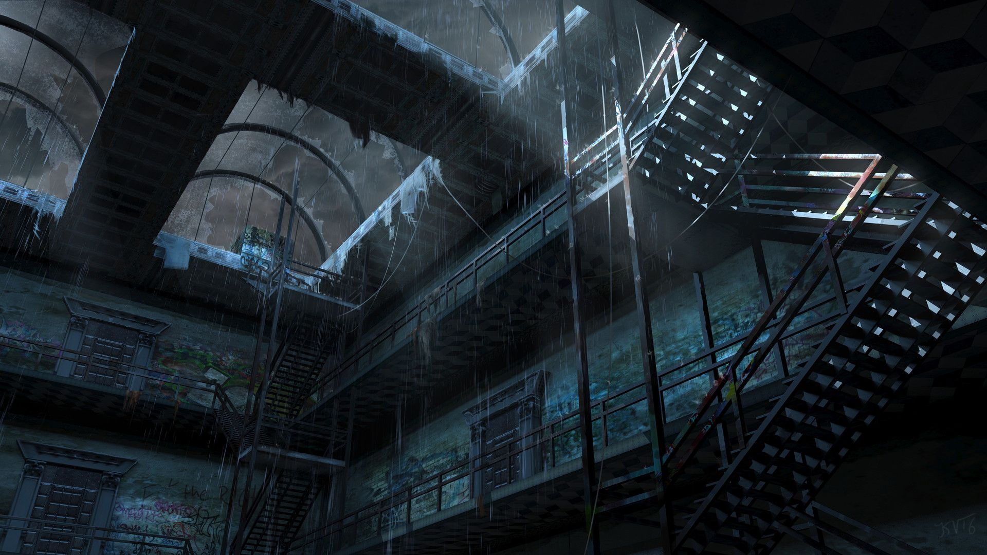 Wallpaper #YwAj6I4BSdW8dNouqw3G48 Artstation Old Cyber Punk Building Hallway and Staircase