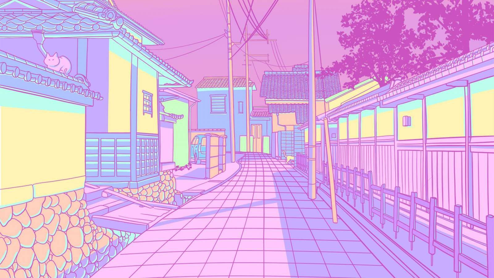 Wallpaper #40CCMZMBJhL2WPbao8Zg89 Pastel Japan Cats and Alleyways Illustrations Aesthetic Desktop