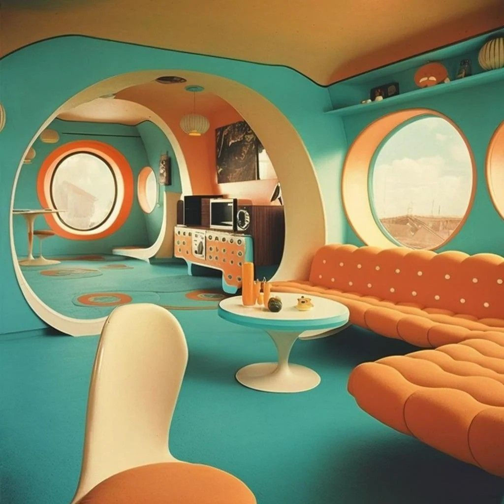 Wallpaper #2LgT3ZIBJvJKYCmEjv7f193 Space Age 60s Living Room Retro Interior Design Futuristic Interior