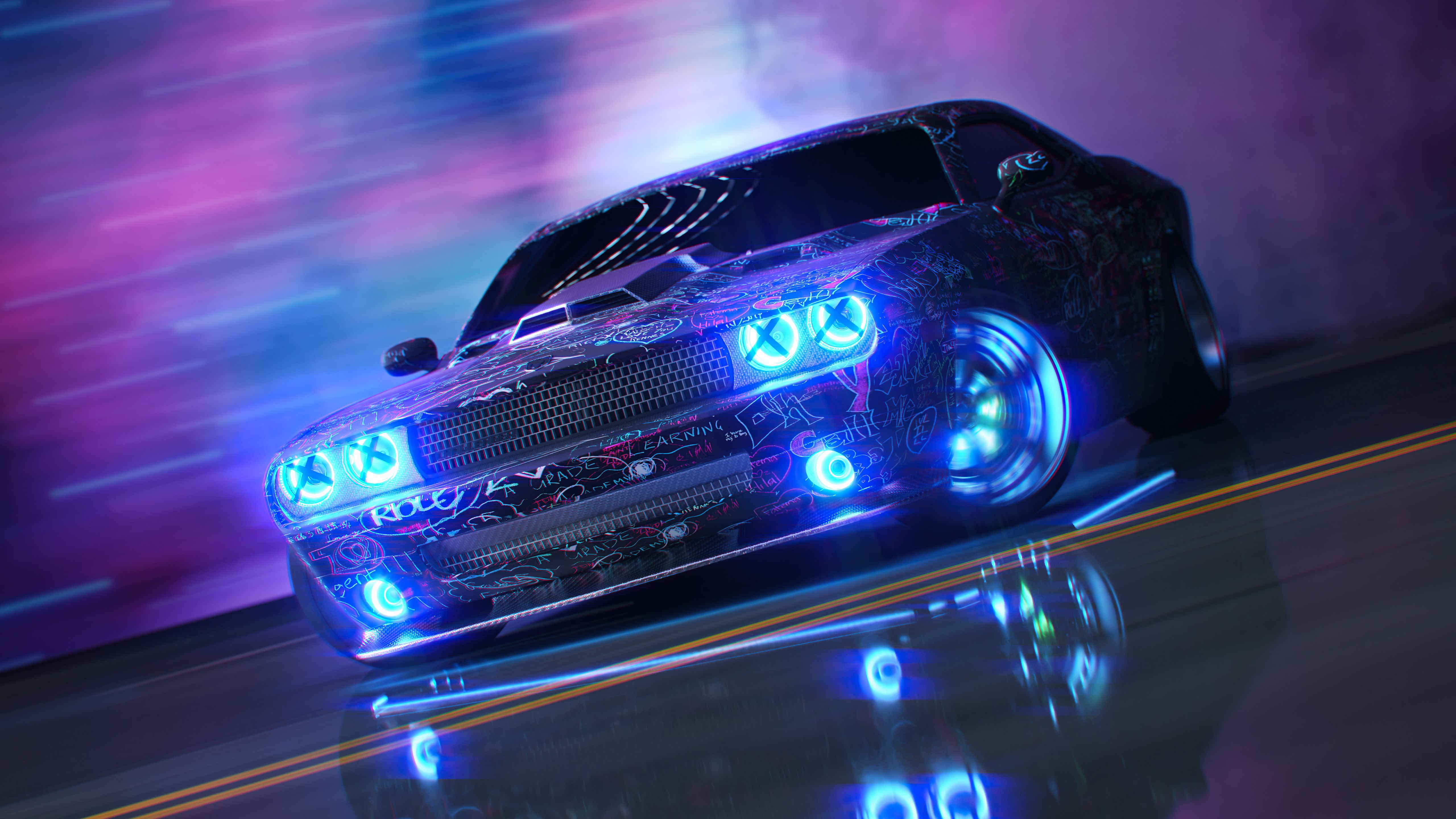 Wallpaper #EBUXvI4BmMigT4UnKleV48 Dodge Challenger Neon Lights