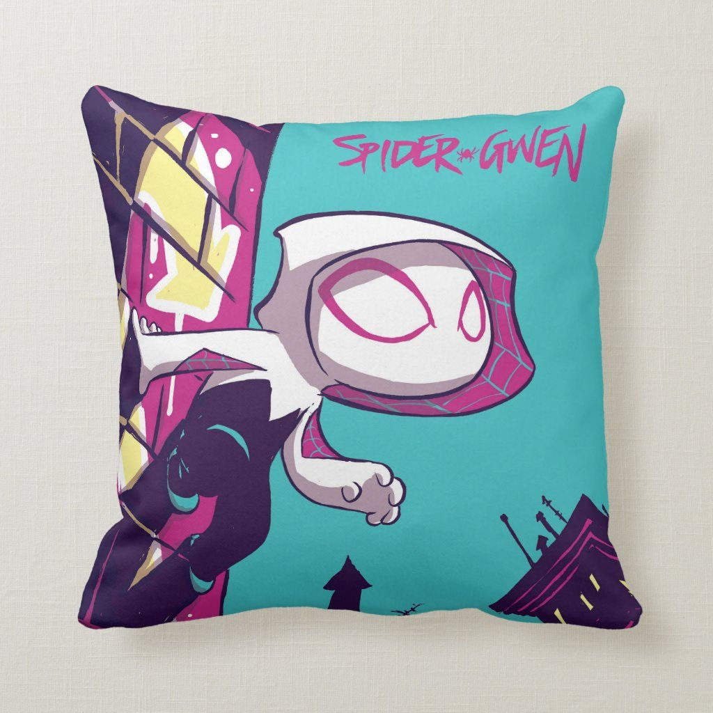 Wallpaper #Fmdx5pIBSpphPi3-DjO-120 Spider Man Chibi Ghost Spider on the Lookout Throw Pillow Zazzle