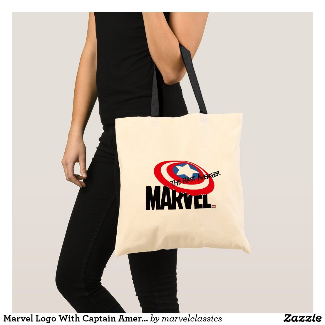 Wallpaper #4jG8NZMB5zzyi_yY2lc325 Marvel Logo with Captain America Shield on Top Tote Bag Zazzle