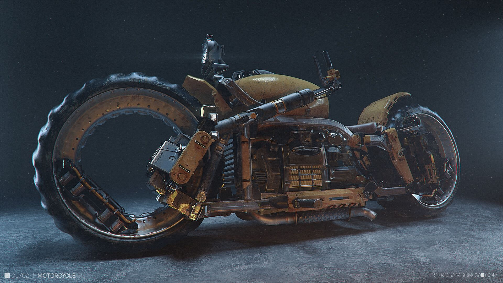 Wallpaper #WkD9LpMBJhL2WPbal7s-187 Artstation Yellow Motorcycle Serge Samsonov Fantasy Cars