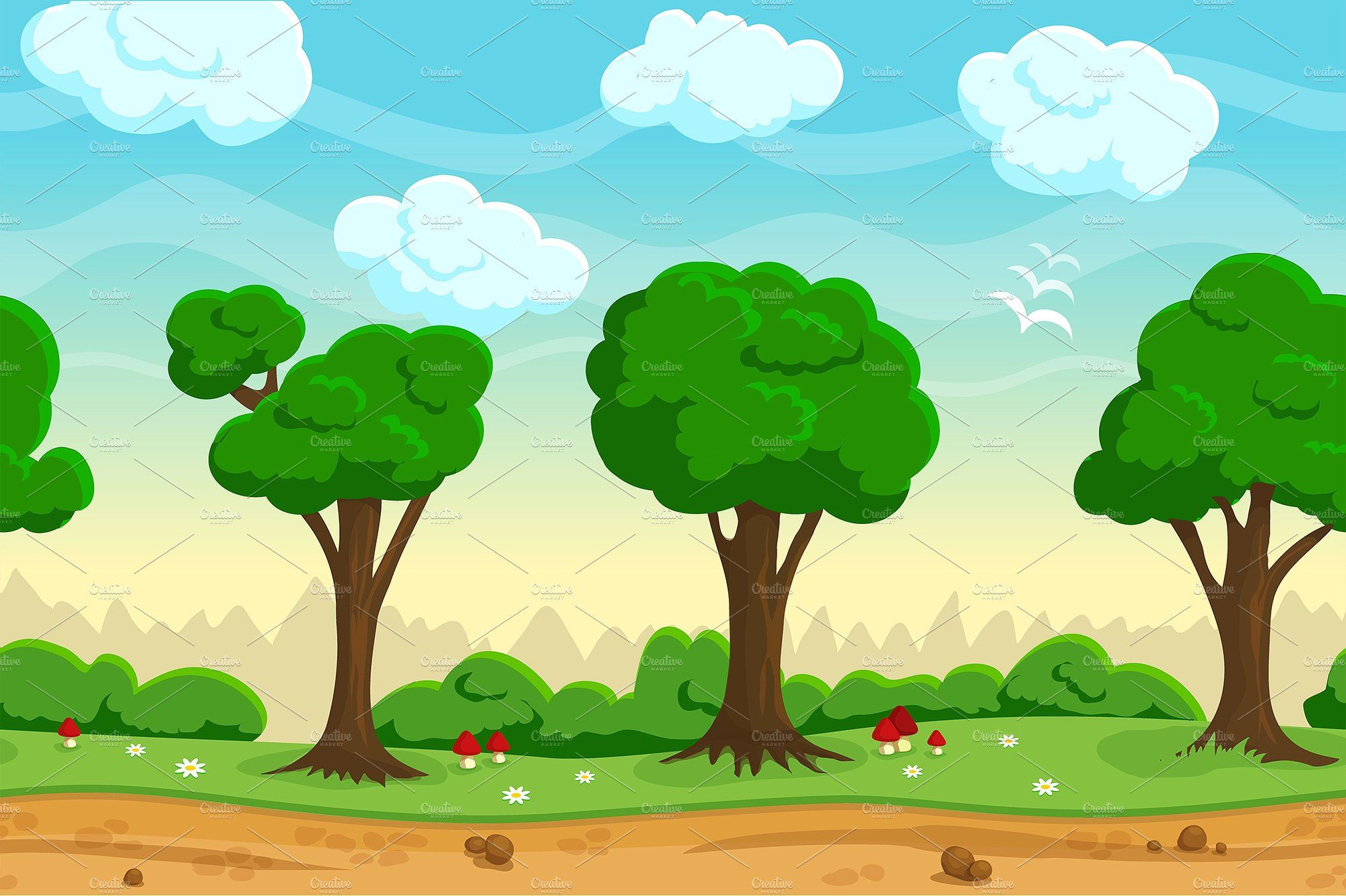 Wallpaper #9mdFCpMBSpphPi3-NNO0425 Seamless Cartoon Game Landscape Cartoon Background Cartoon Trees