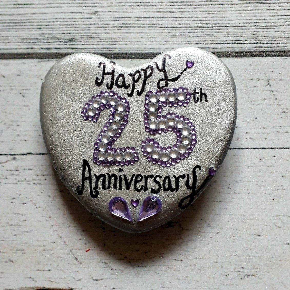 Wallpaper 642EB A Beautiful Silver Heart Shaped Stone with the Words happy 25th Anniversary Written on It HD Wallpaper 642EB