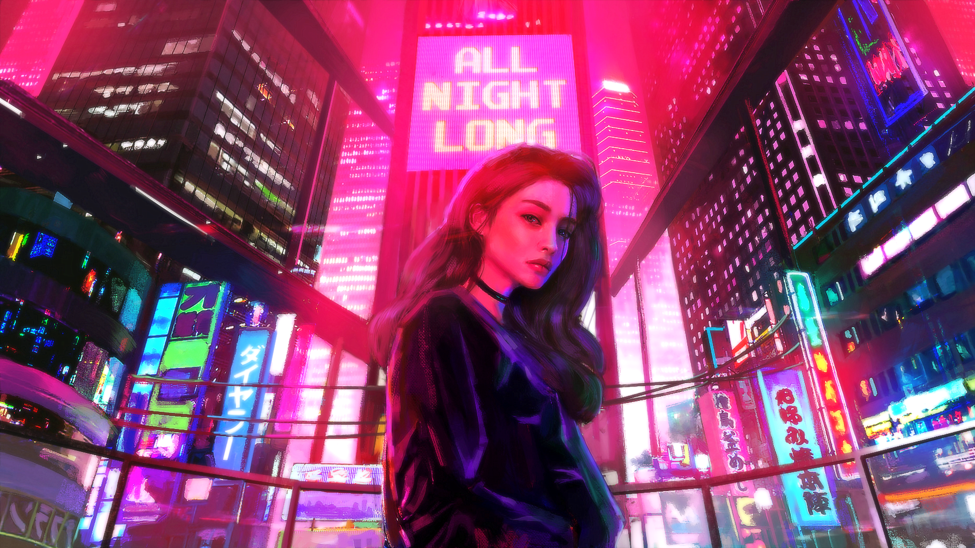 Wallpaper #oX2M8Y4Bnwiau_P6mQn442 1920x1080 Synthwave Wallpaper Arte Cyberpunk Cyberpunk Girl