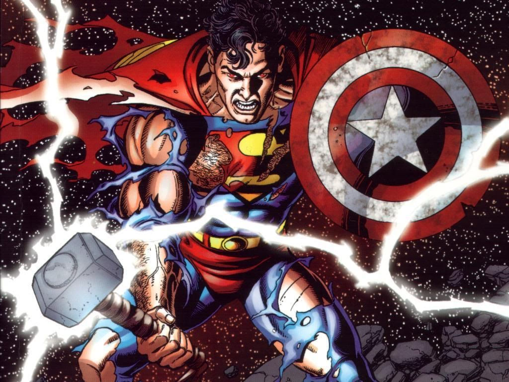 Wallpaper #ihn3DY8BtGB6xQ78e1gU5 Superman Wielding Mjolnir and Caps Shield Superhero Superman