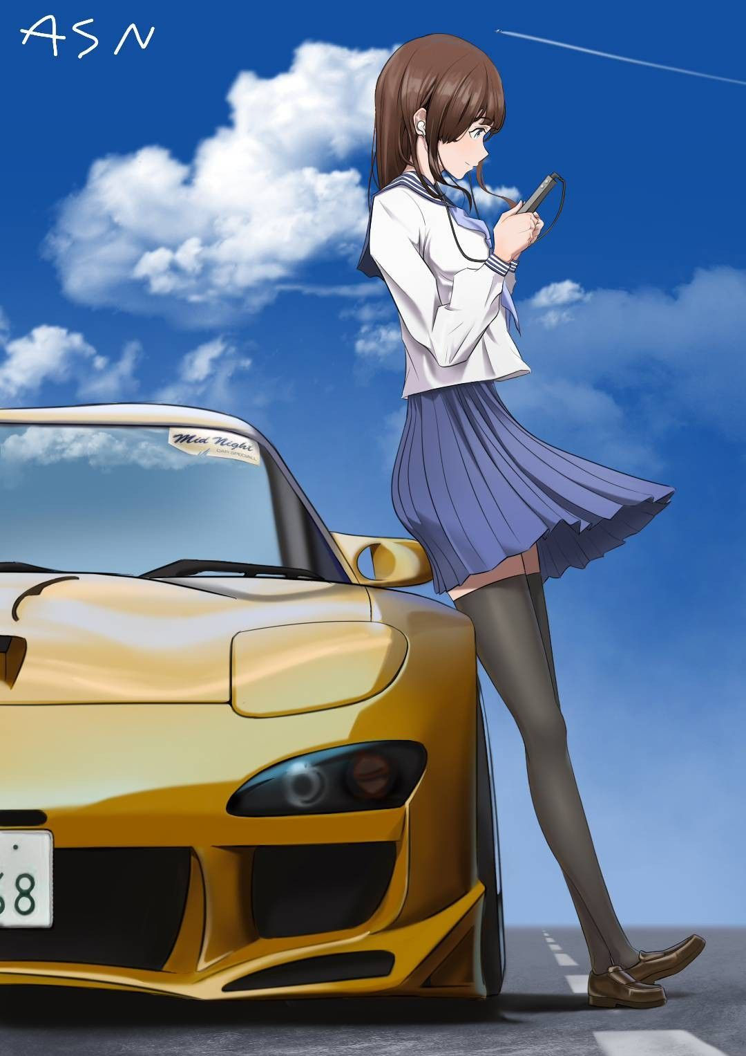 Wallpaper #46bf0 Download Girl Leaning on a Nissan Skyline Car Anime Wallpaper