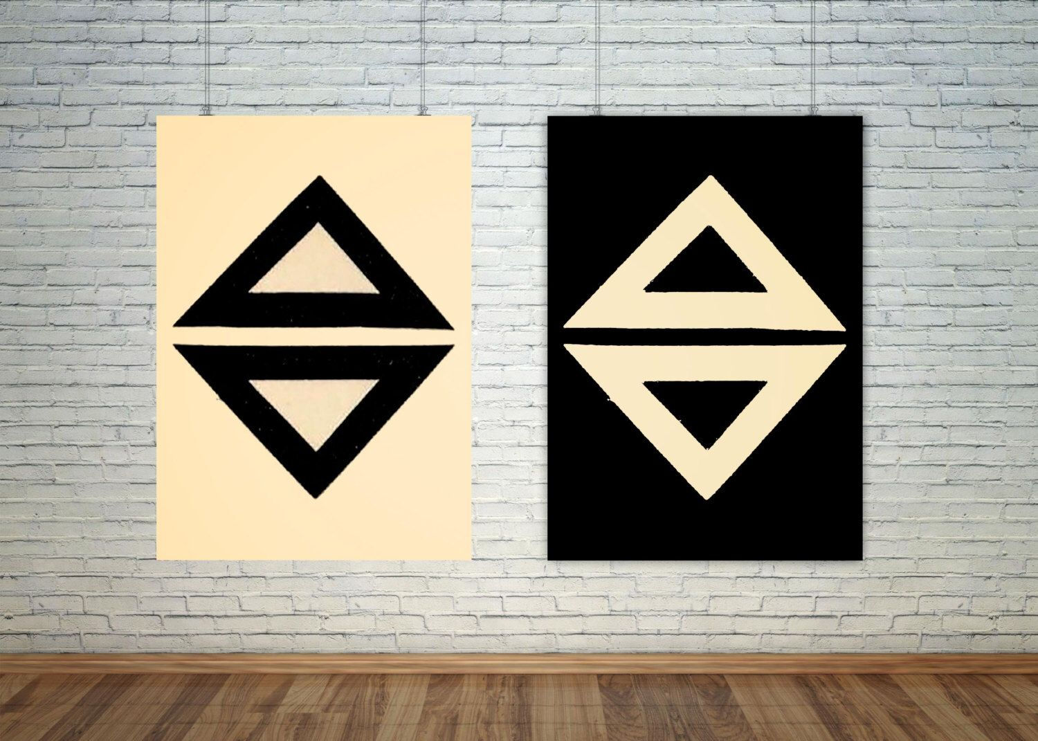 Wallpaper #W2ex7ZIBSpphPi3-OlmC103 Japanese Imagery Triangle Design Set of 2 Oversized Large Format Art