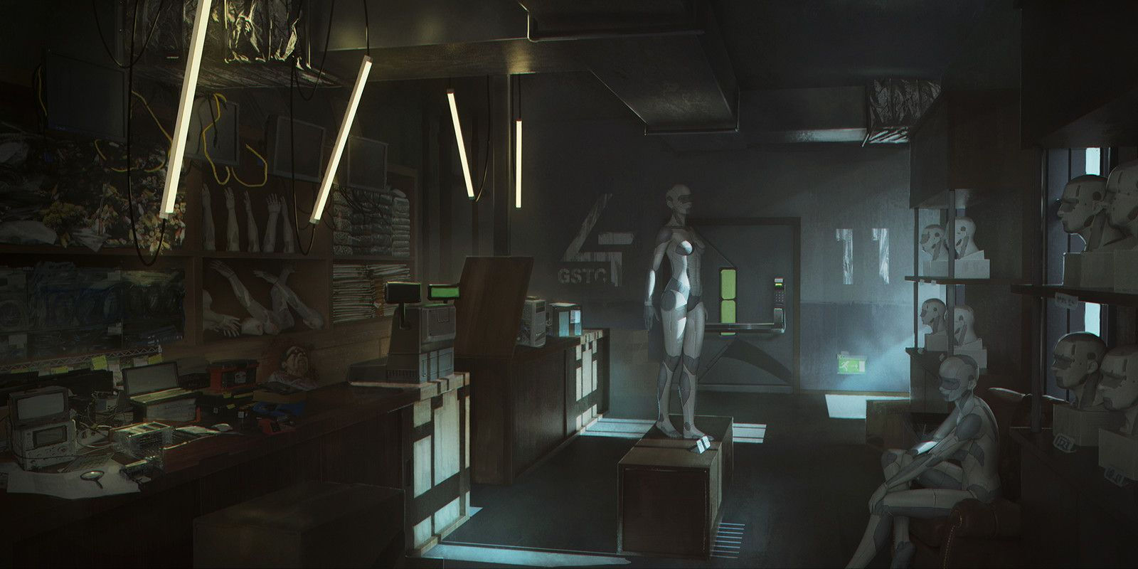 Wallpaper #dkU2lI4B7YBJg1BVip_051 A Dimly Lit Room with a Mannequin in the Center