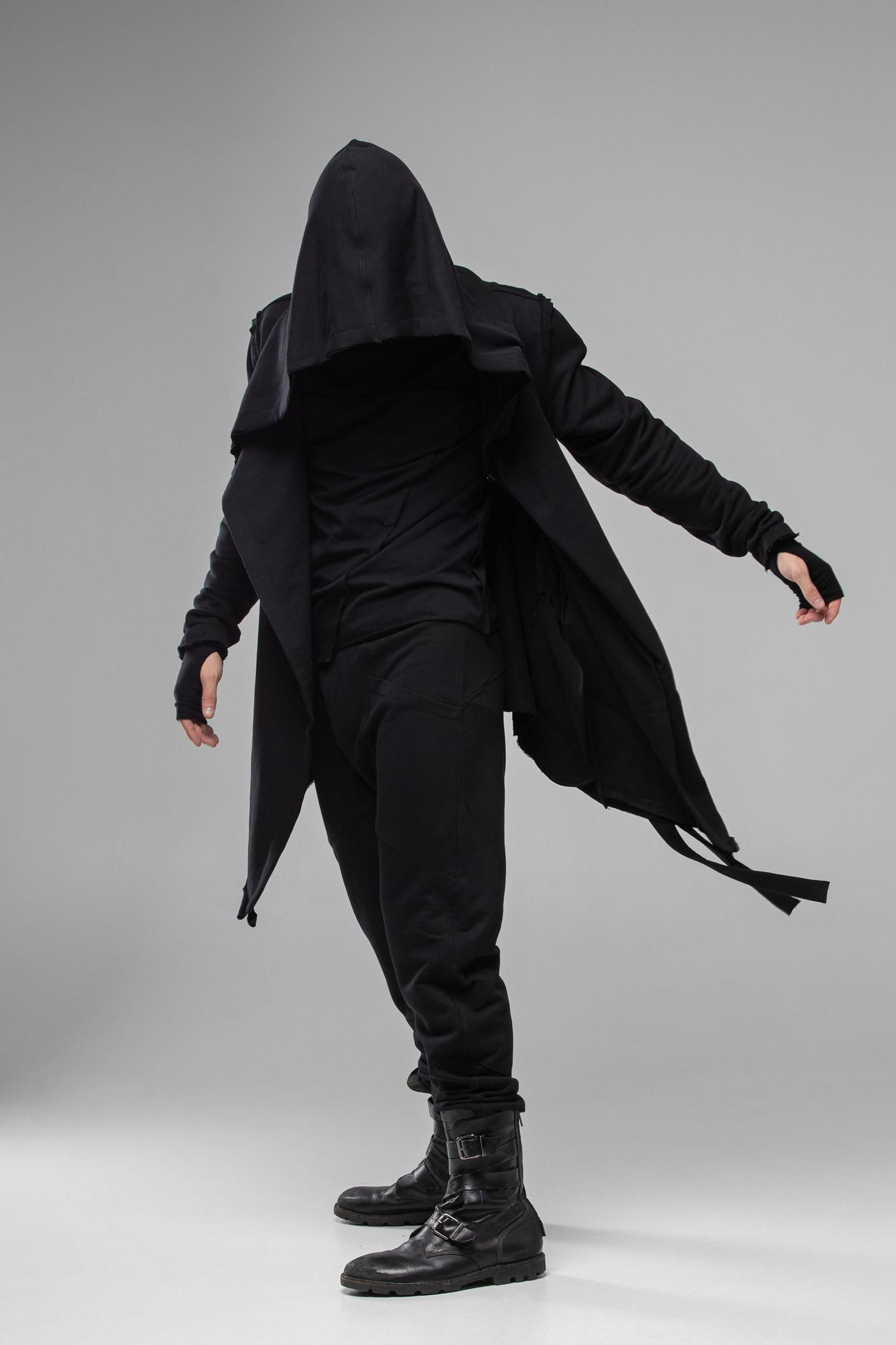 Wallpaper #r0VckI4B7YBJg1BVDp1n1 Hooded Asymmetrical Men Coat Cyberpunk Gothic Black Long Jacket Post