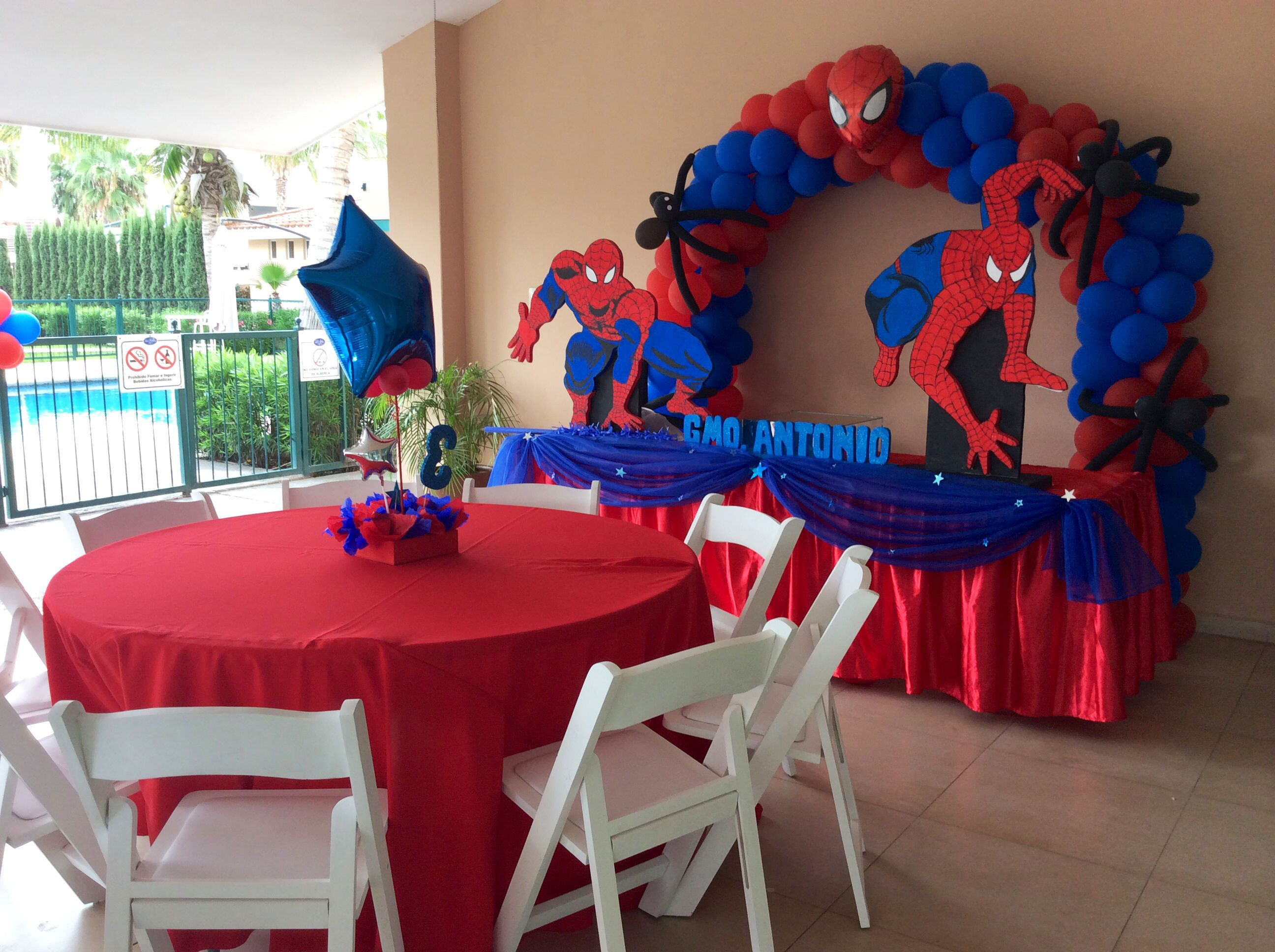 Wallpaper #bFhoNJMBzN9vxX34MTwM279 A Red Table Topped with Balloons and Spiderman Decorations