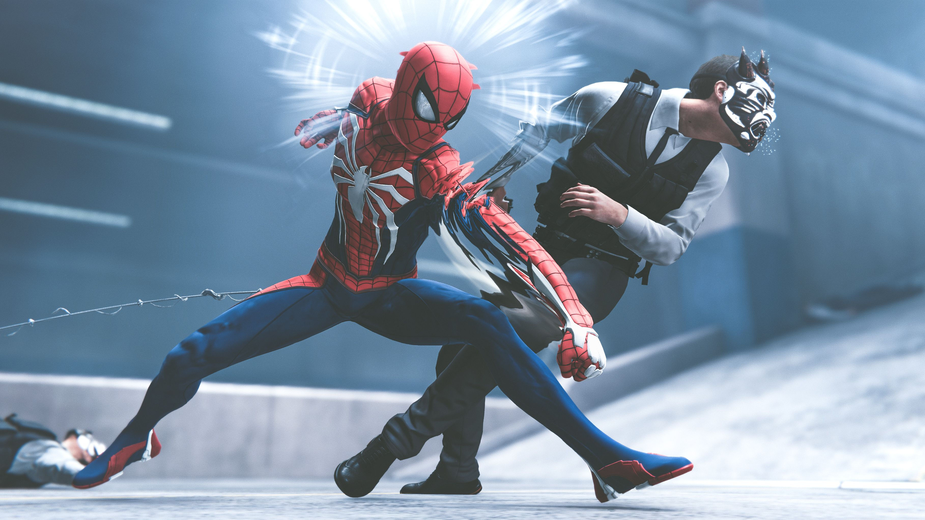 Wallpaper #1DG4NZMB5zzyi_yYi1fb23 Spider Man PS4 Wallpaper Fighting with Mask Man Spiderman Marvel