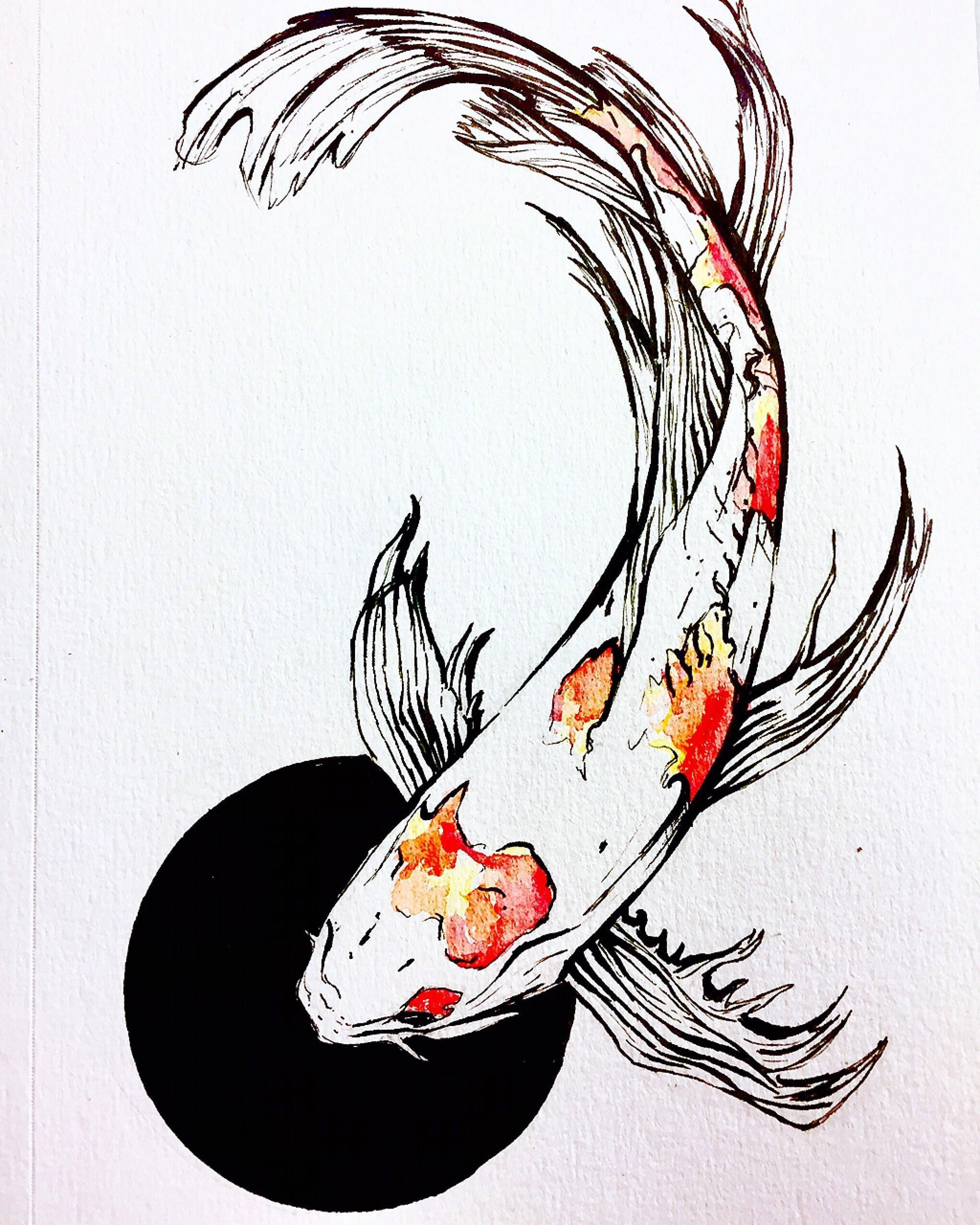 Wallpaper #4f2e6 Koi Fish Heart Original Watercolor Painting Etsy