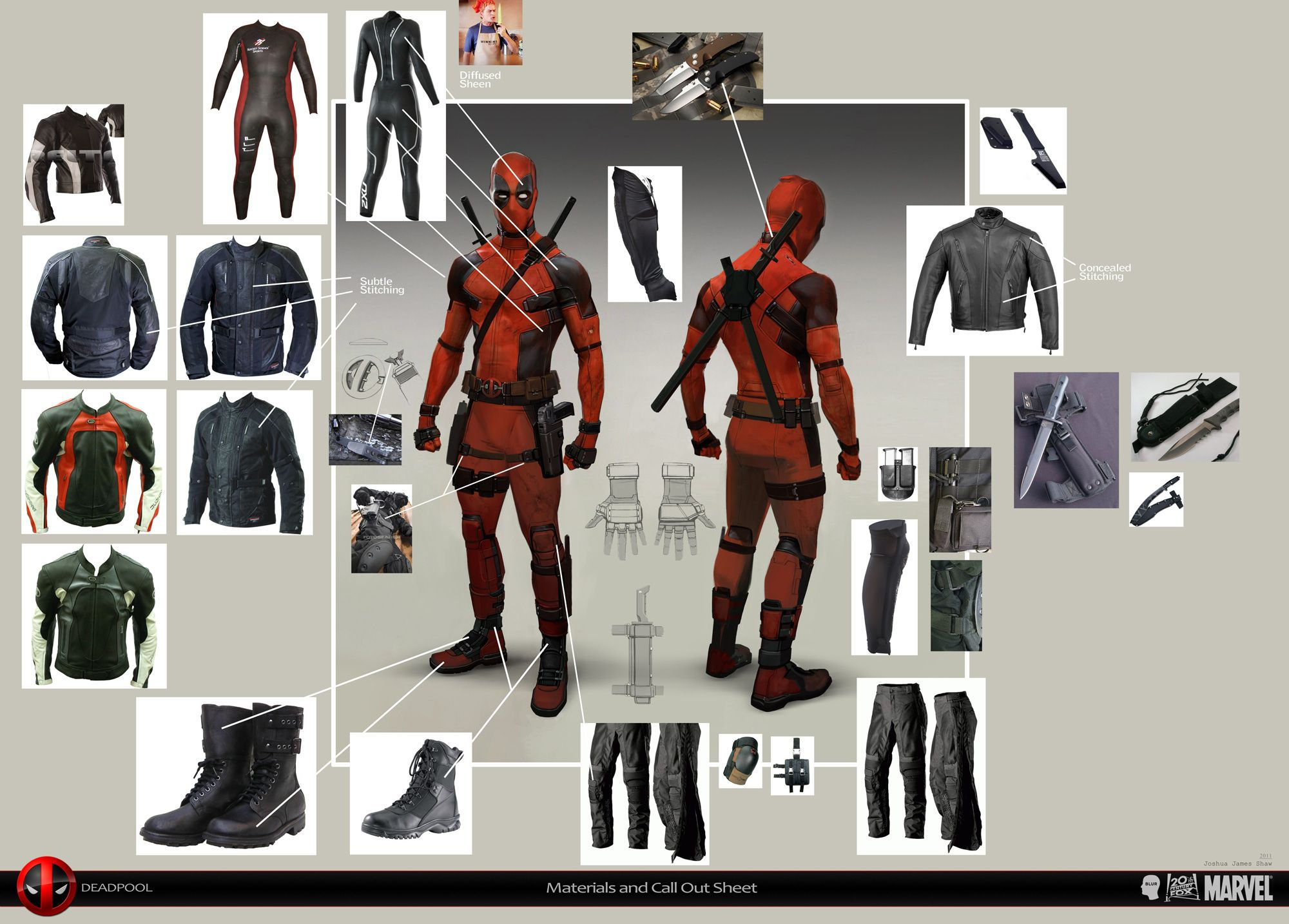 Wallpaper #Xx1nLZMBlOZrFDOkIND728 Deadpool Concept Art Costume Design Materials by Joshua James Shaw