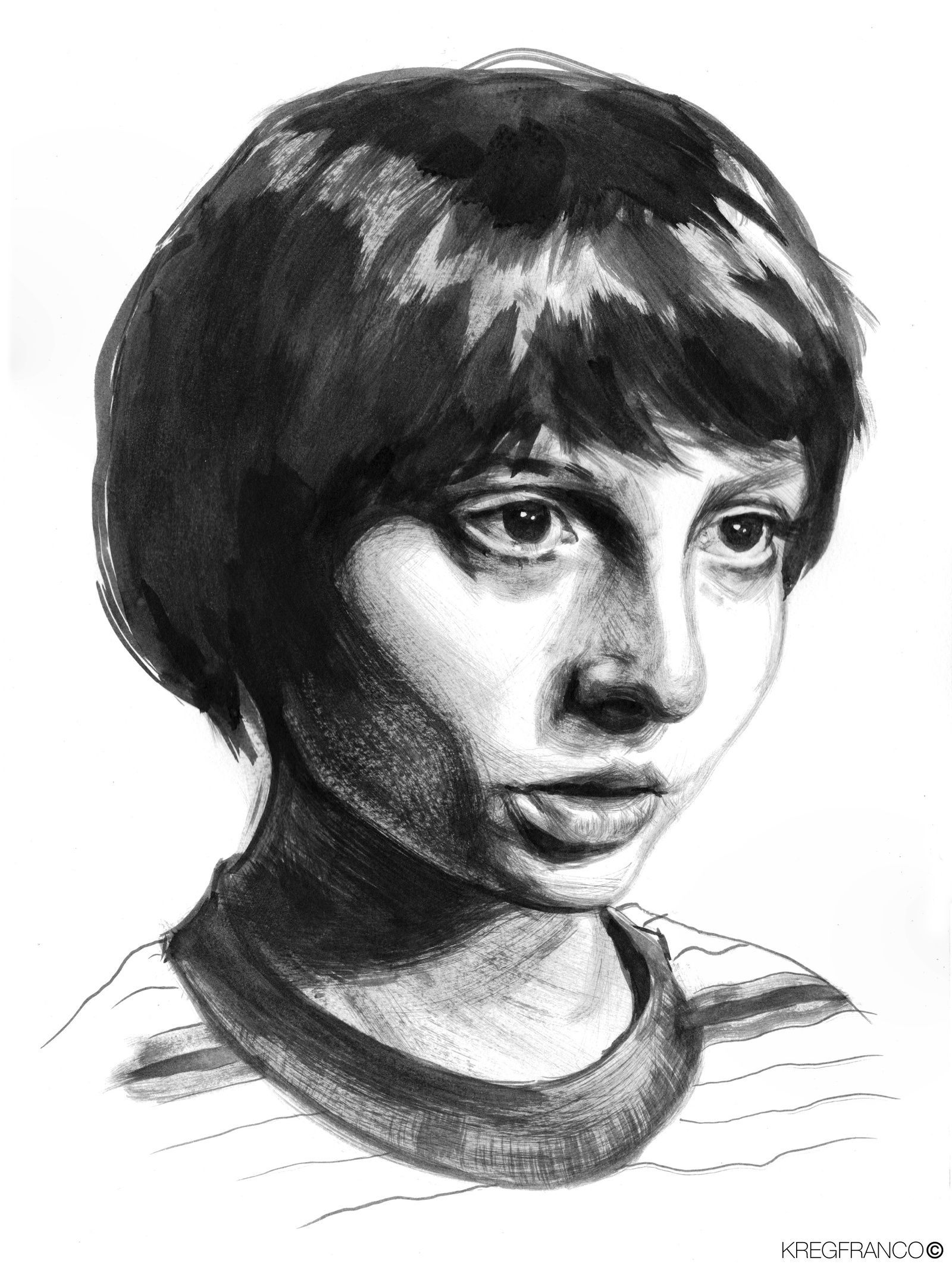 Wallpaper #3WdzBJMBSpphPi3-77fu243 Mike from Stranger Things Ink Dry Brush Art Portrait by Kreg Franco
