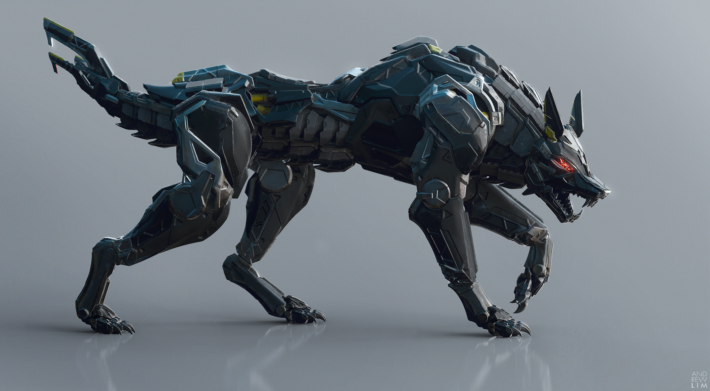 Wallpaper #32cE-5IBSpphPi3-g5LU16 Black Wolf 01 by Andrew Lim Robot Animal Robot Concept Art Robots