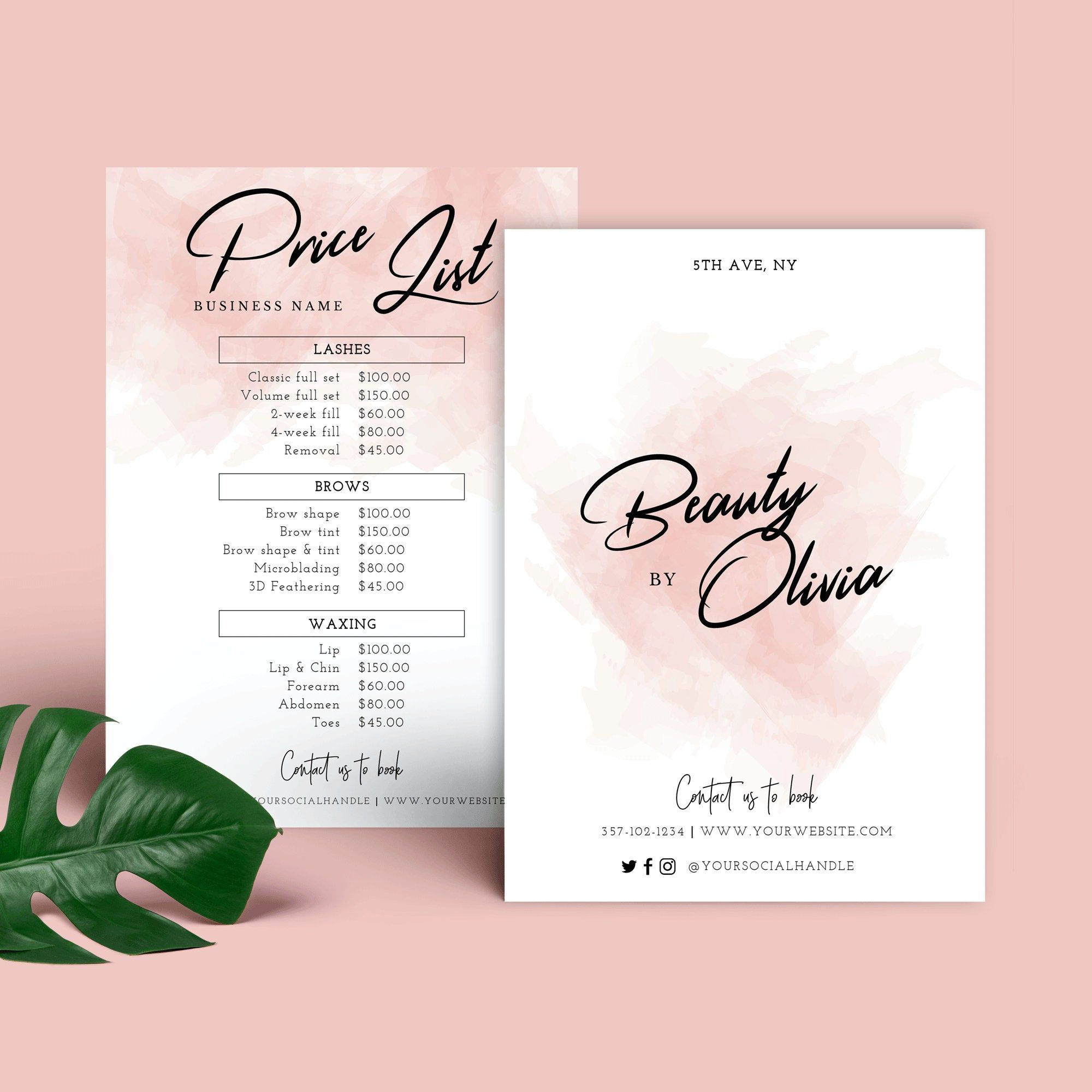 Wallpaper #omePB5MBSpphPi3--8b4137 Pink Watercolor Editable Price List Instant Printable Menu Etsy