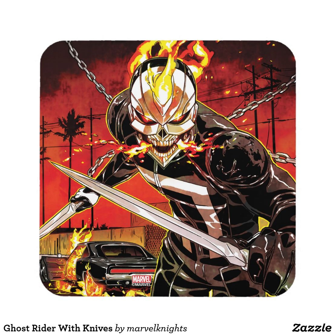 Wallpaper #8fQZOpMBKFX8bn3rGXdZ93 Ghost Rider with Knives Coaster Zazzlecom Ghost Rider Marvel