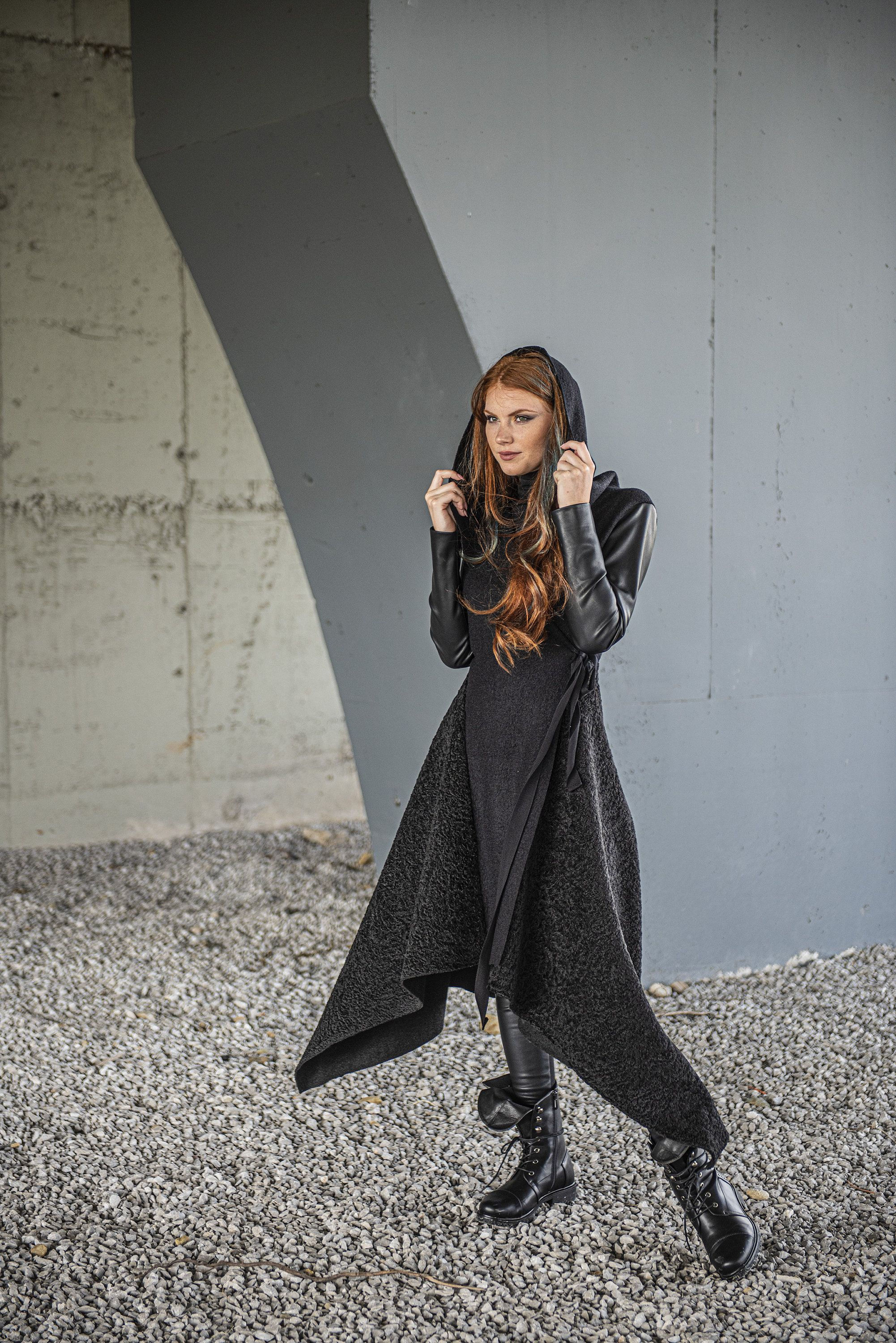 Wallpaper #M0XVjo4B7YBJg1BVMp1i57 Asymmetrical Hooded Coat Black Maxi Coat Cyberpunk Coat the Idea