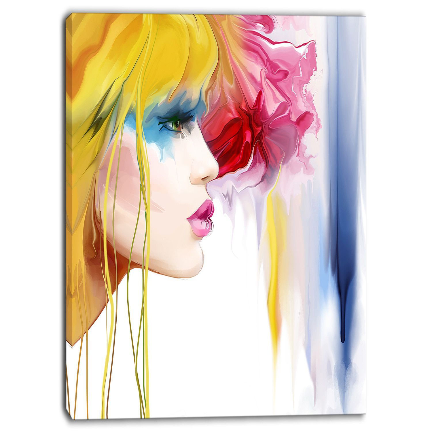 Wallpaper #0RkzIo8BtGB6xQ78-oFq7 Girl with Colorful Hair Portrait Contemporary Painting Print on Wrapped