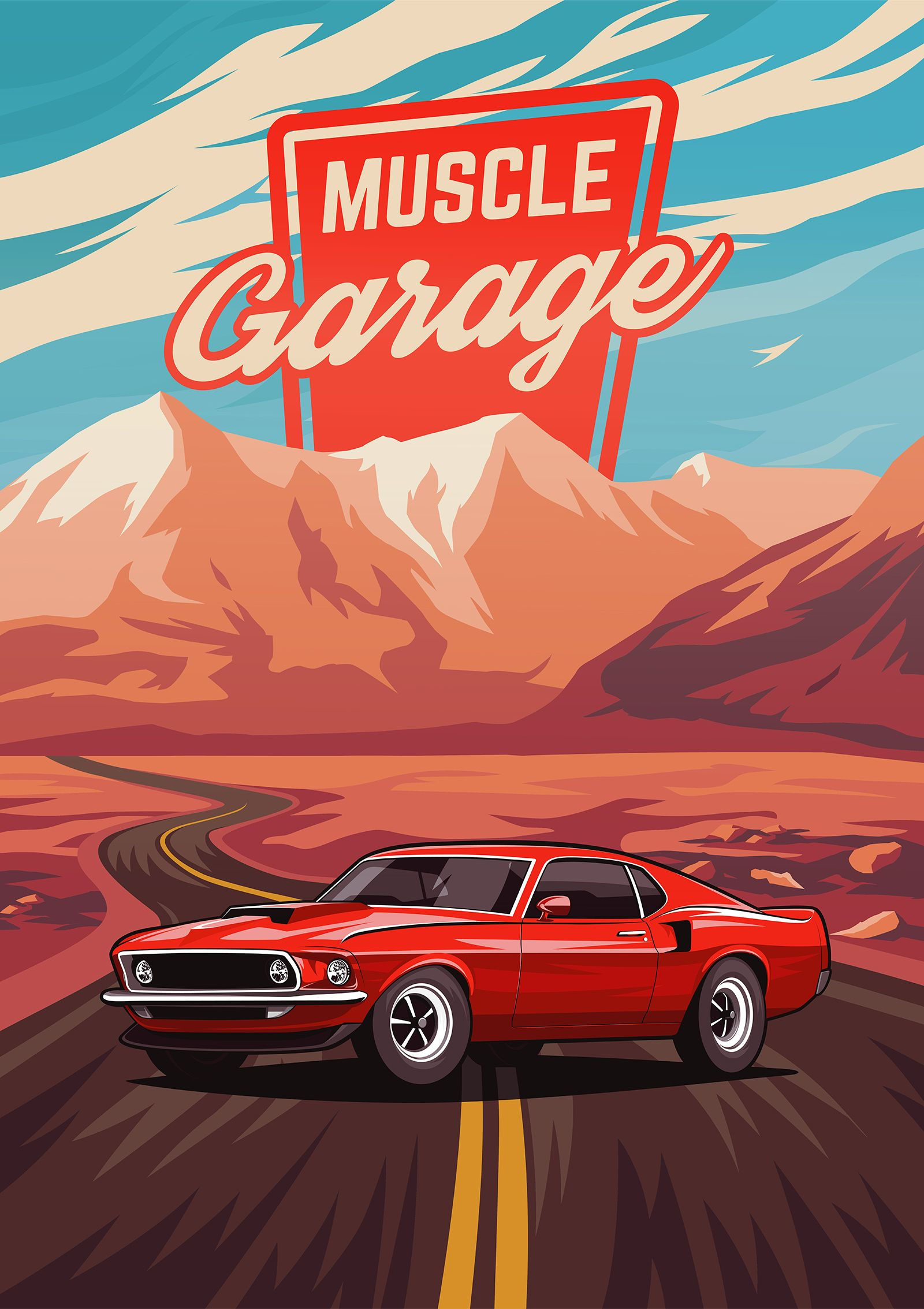 Wallpaper #1hnEN48BtGB6xQ78SaZQ9 Ford Mustang Boss 429 Illustration Art Print by Dmaryashin in 2022