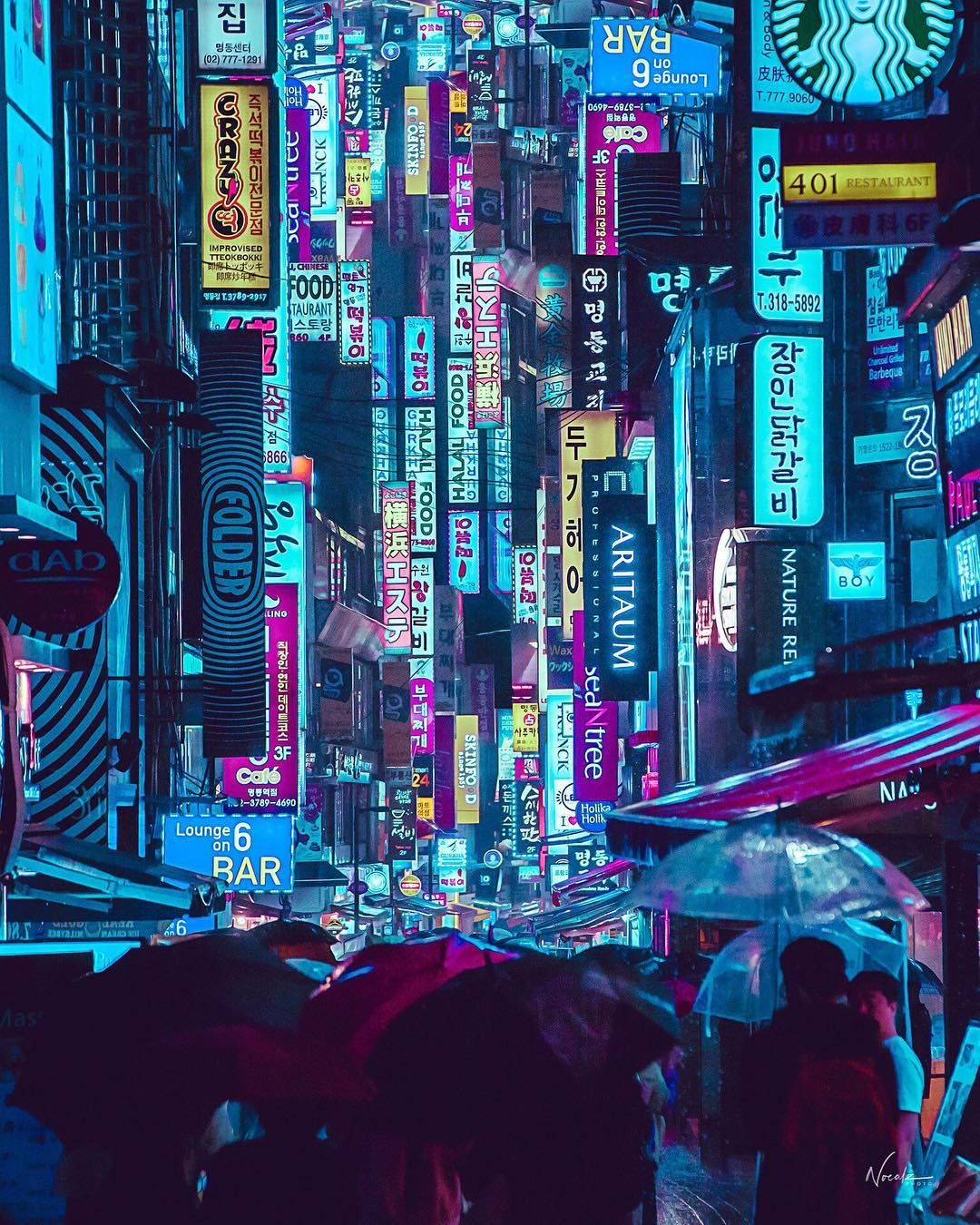 Wallpaper #-0VOk44B7YBJg1BVGZ5L36 Cyberpunk Myeongdong Seoul Seoul Photography Neon Noir Cyberpunk