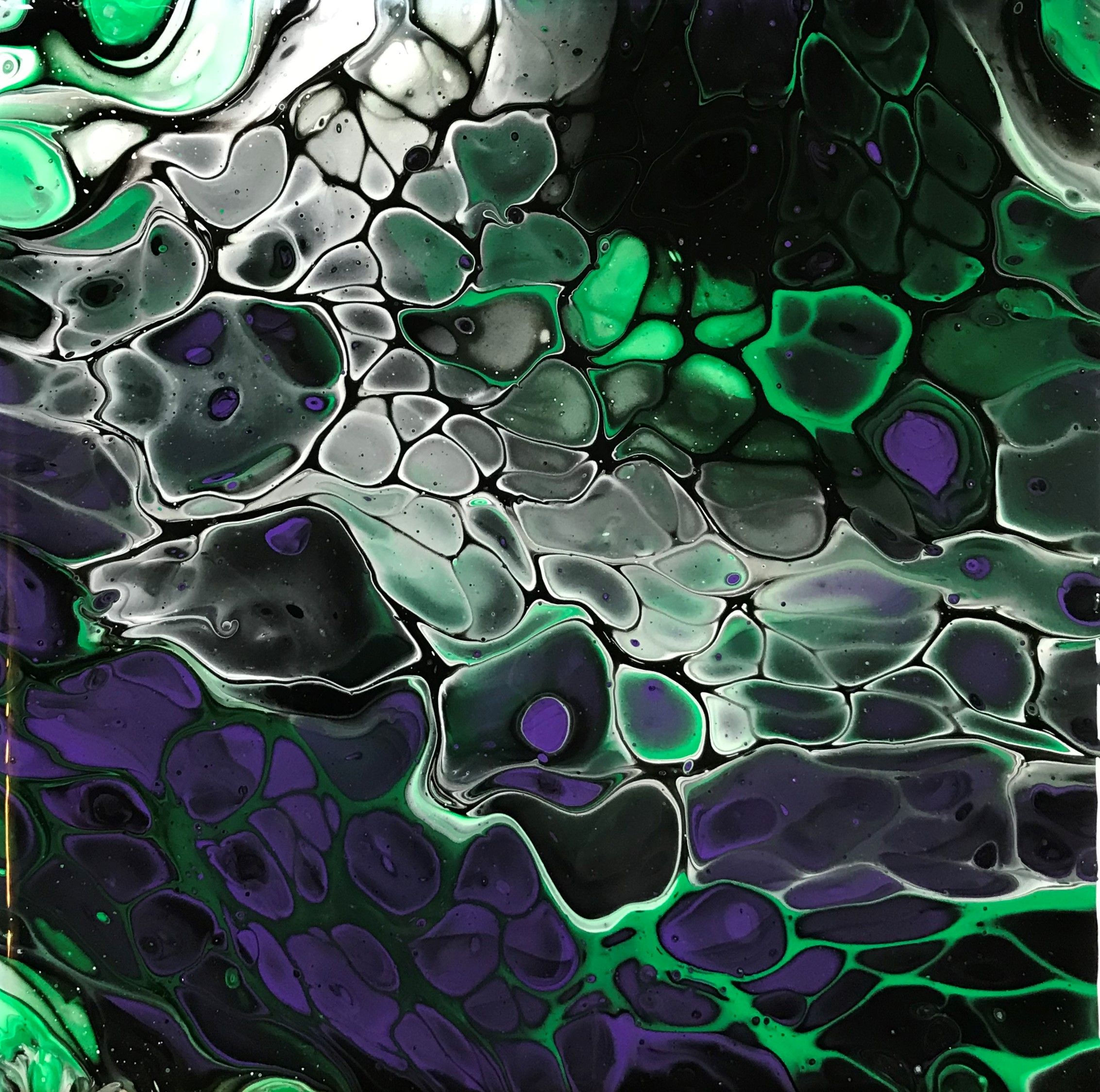 Wallpaper #c7jfPpIBJvJKYCmEmM2S11 Acrylic Fluid Pour Cell Painting in Black Green Purple White