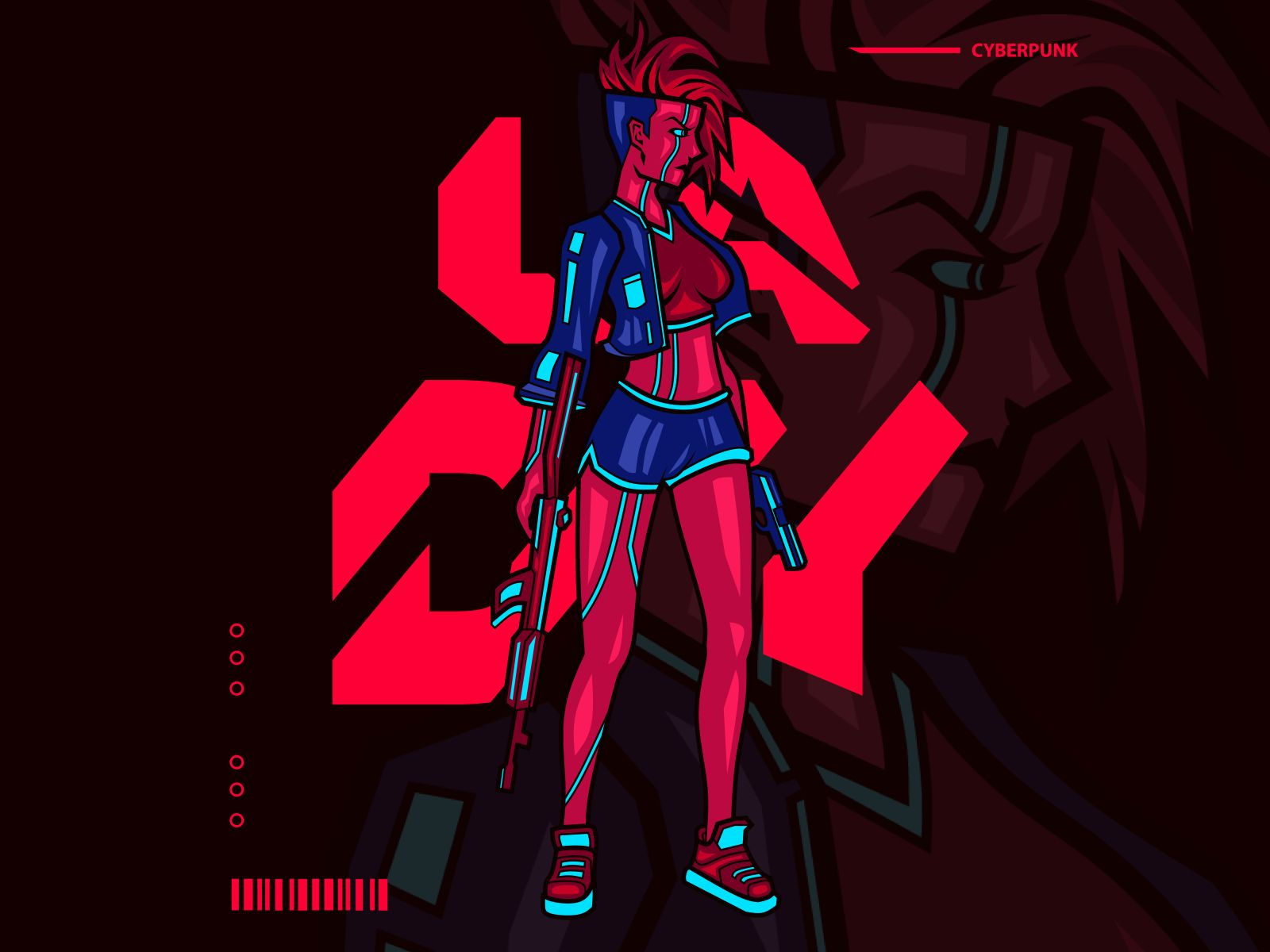 Wallpaper #2cYNM5MBVgN6TXj6_Hdd232 Red Woman the Gunner Cyberpunk Cyberpunk Cyberpunk Design Vector