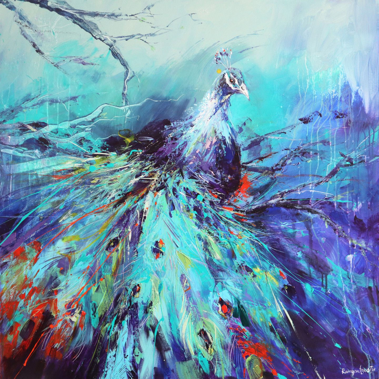 Wallpaper #W2g2IpMBSpphPi3-mTKk158 Peacock Painting by Irina Rumyantseva Artmajeur in 2021 Painting