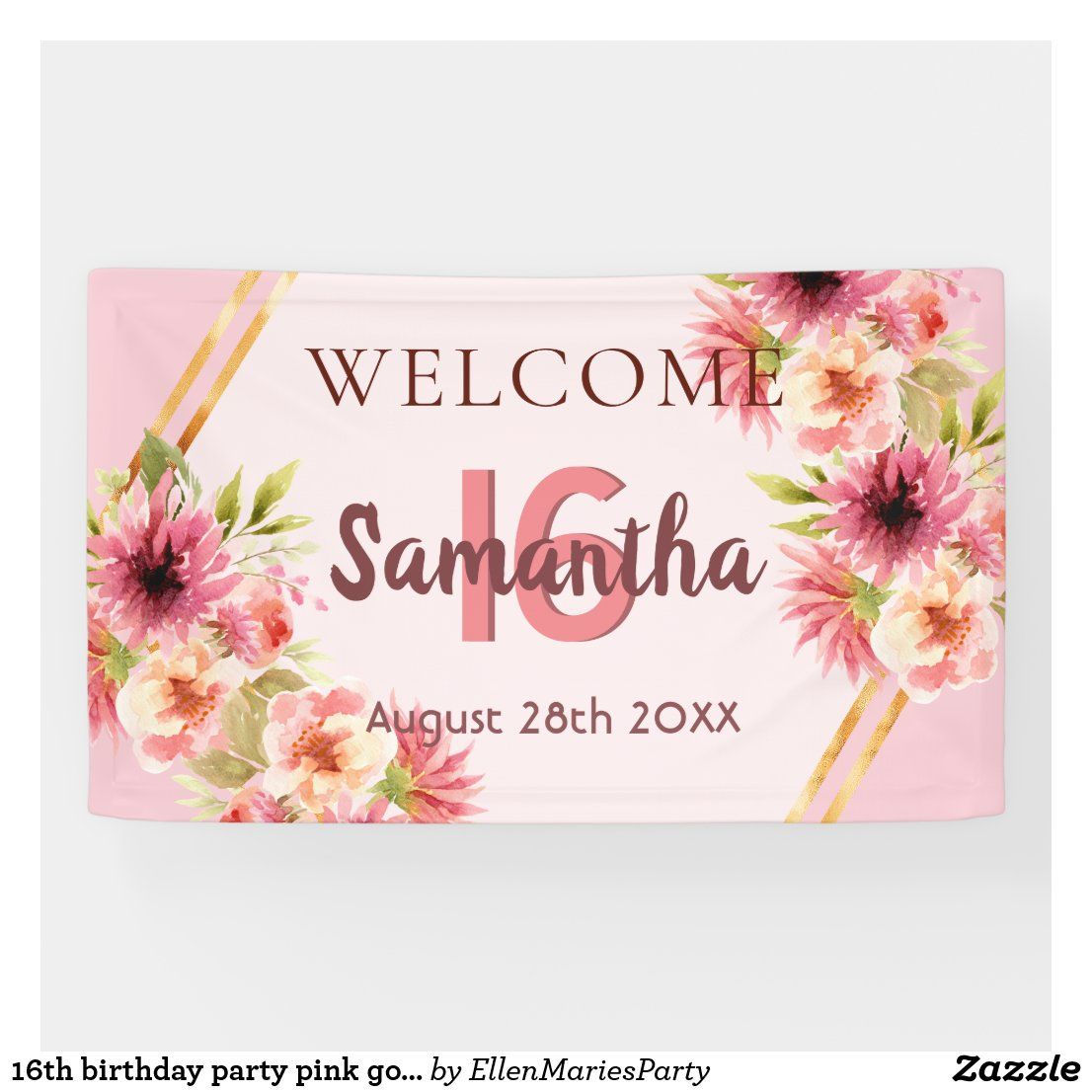 Wallpaper #PDHeNZMB5zzyi_yYylio30 16th Birthday Party Pink Gold Floral Name Welcome Banner Zazzle