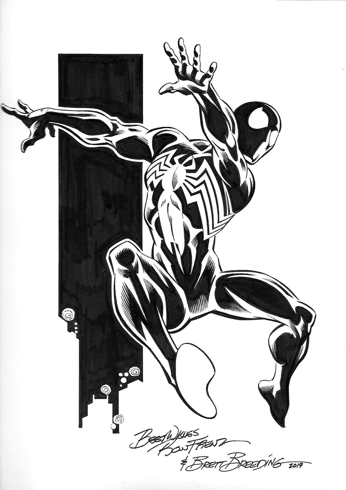 Wallpaper #_EIRPZMBOBpx0NhmtsKI29 A Black and White Drawing of Spider Man Leaping Over a Wall with His