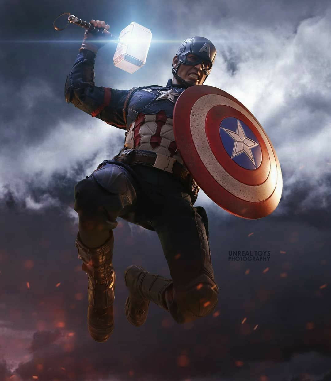 Wallpaper #SEUGj44B7YBJg1BVWZ2Z9 Captain America Wielding Thor's Hammer in an Epic Battle