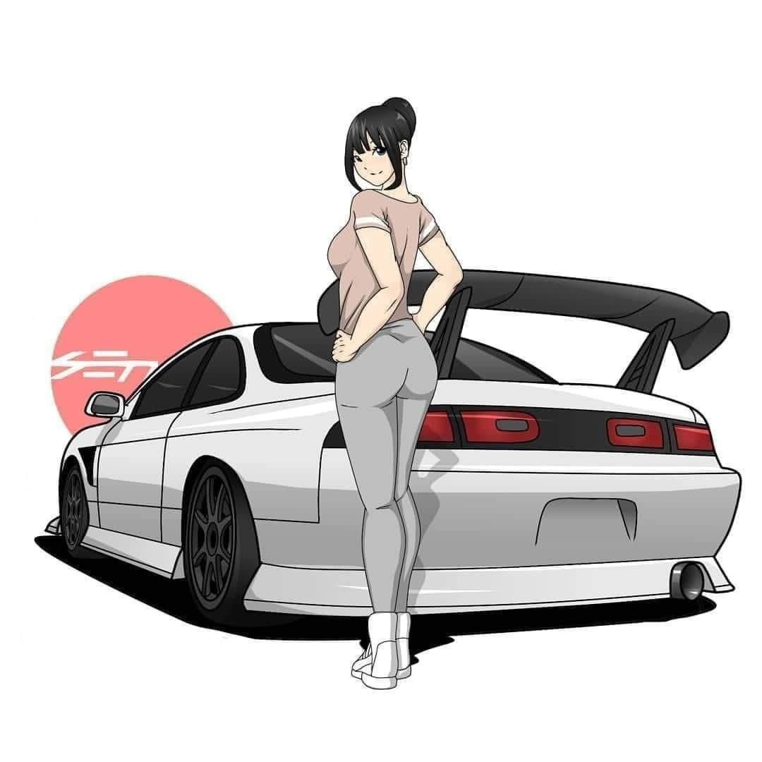 Wallpaper #46bf0 Download Girl Leaning on a Nissan Skyline Car Anime Wallpaper