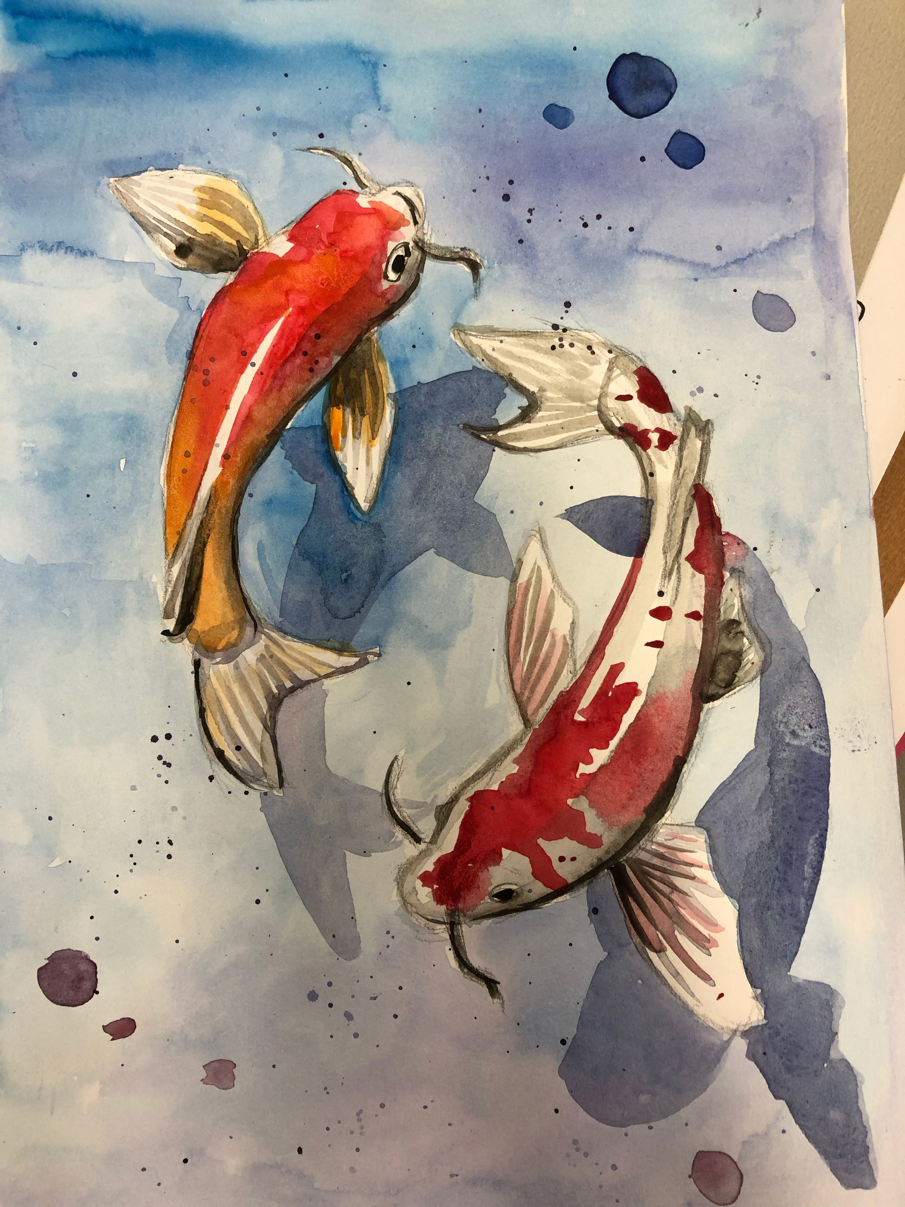 Wallpaper #4f2e6 Koi Fish Heart Original Watercolor Painting Etsy