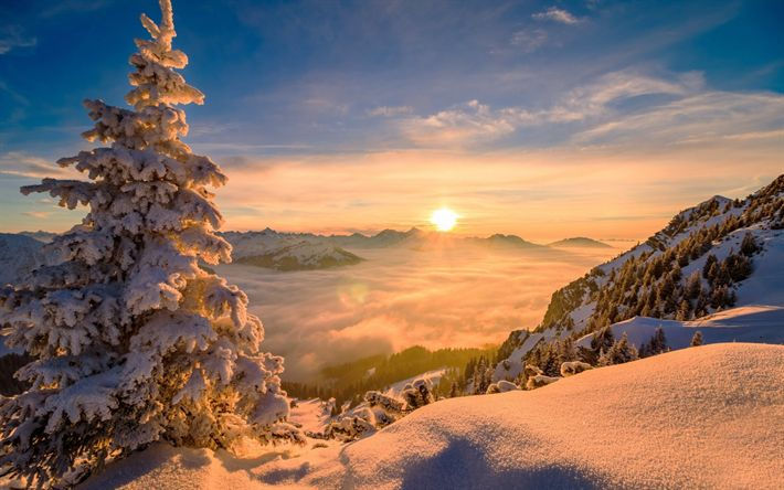 Wallpaper #yJyF4pIBZHQxiYarucCZ404 Download Wallpapers Winter Landscape Mountains Sunset Clouds from