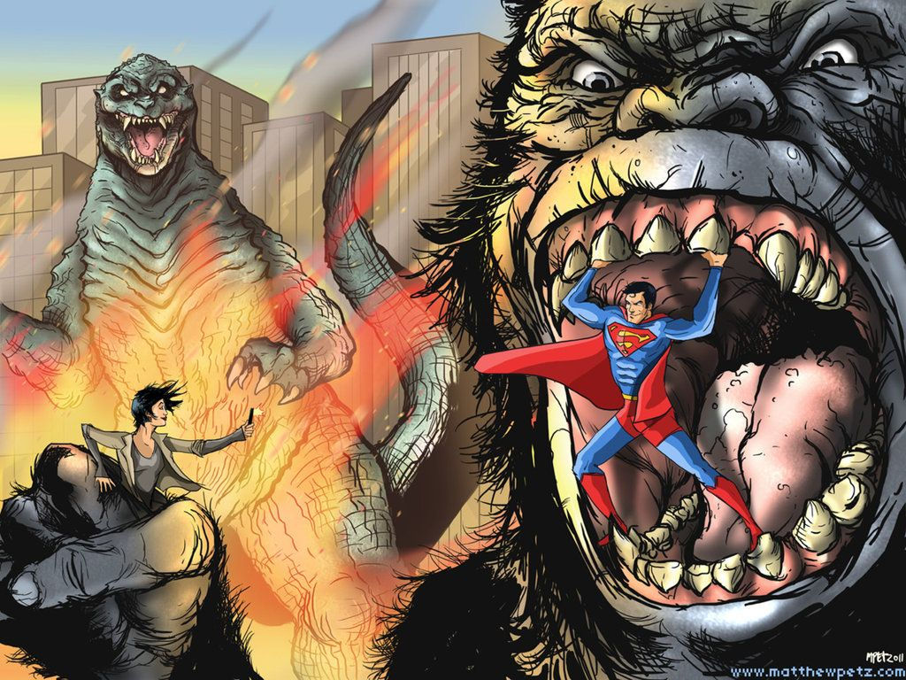 Wallpaper #1u_fTJMBMN-XEVvVqz47186 Superman vs Godzilla vs King Kong by Matthewpetz on Deviantart King