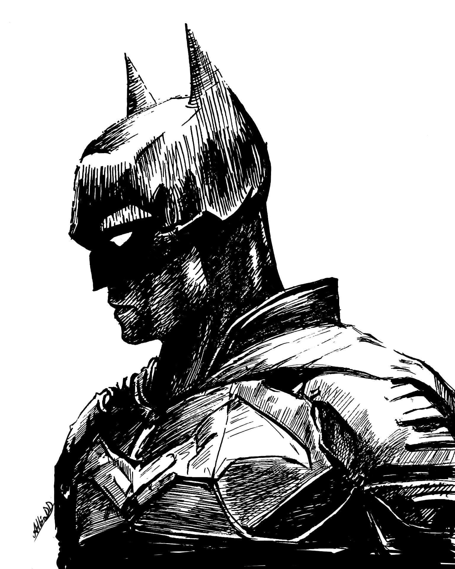 Wallpaper #qx0ULpMBlOZrFDOkP9JS21 A Black and White Drawing of a Batman in Armor with His Hands on His Chest