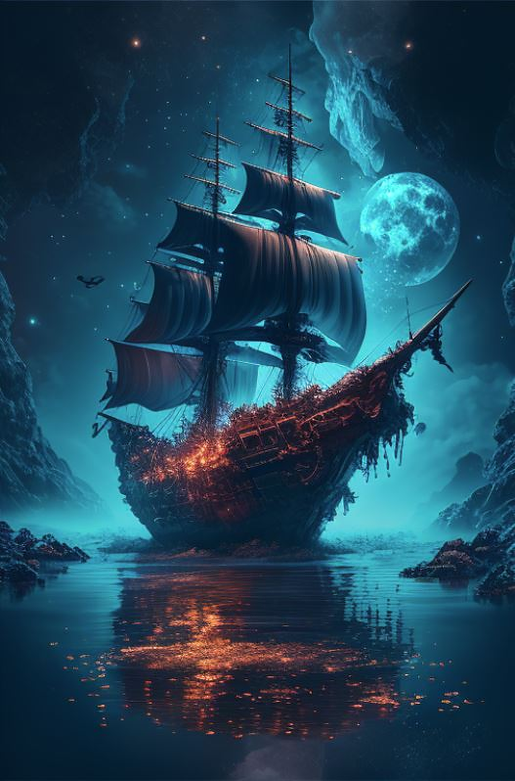 Wallpaper #MqeTMpMBlSzal8H1n9tJ94 Pirateship AI Art Digitalart Digitaldrawing Galaxy Mood Moody