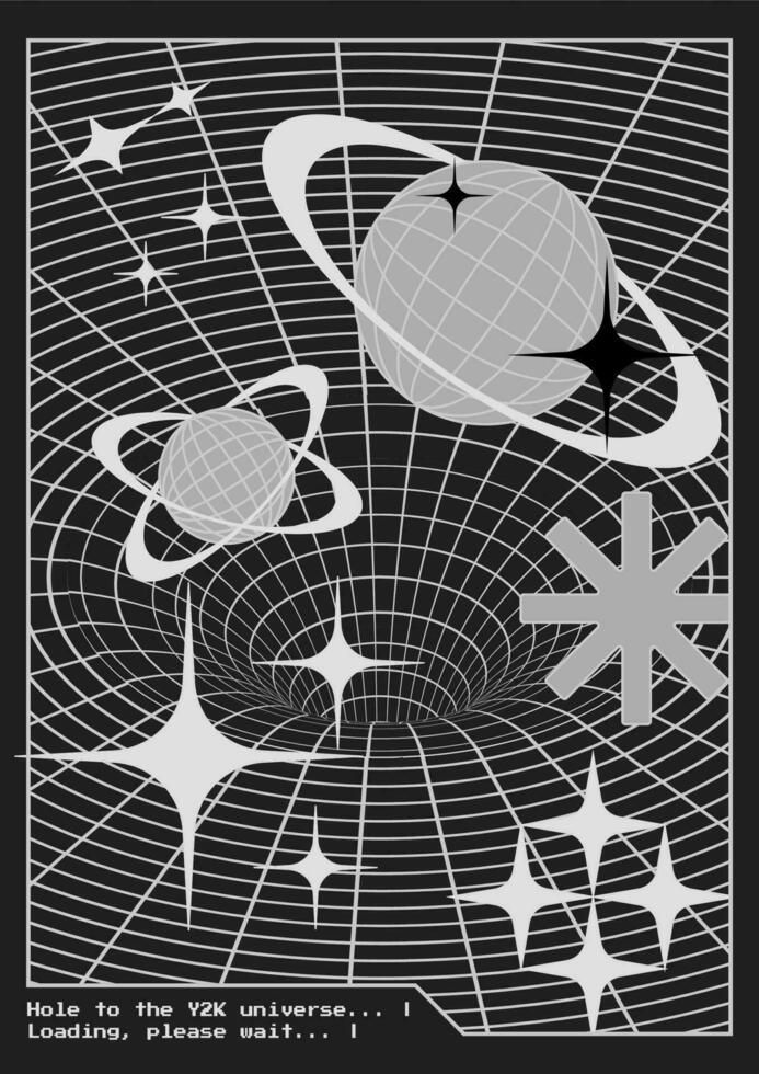 Wallpaper #D7iA2pIBJvJKYCmESvJV359 Trendy Y2k Poster with 3D Vector Tunnel Planets Symbols and Stars