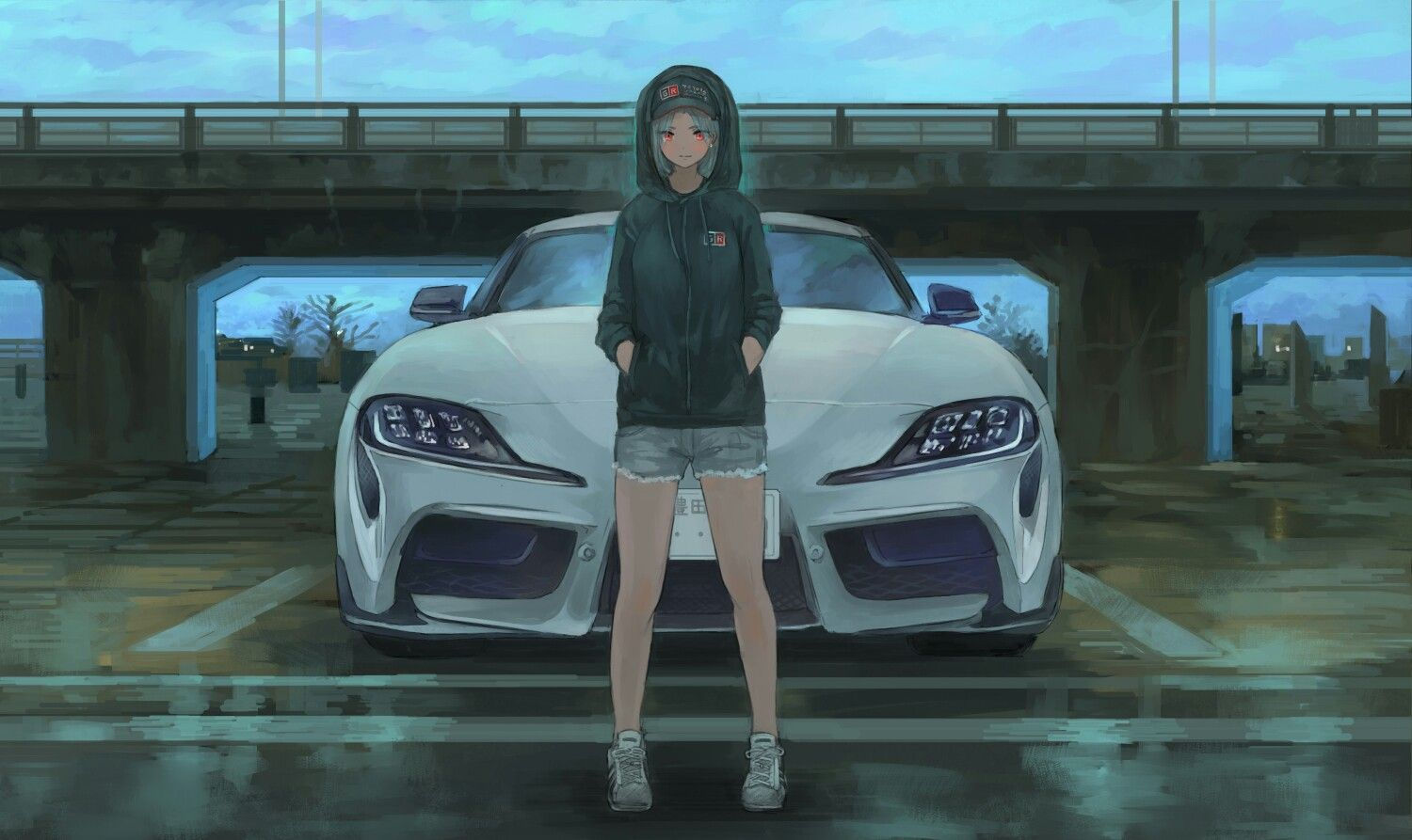 Wallpaper #46bf0 Download Girl Leaning on a Nissan Skyline Car Anime Wallpaper