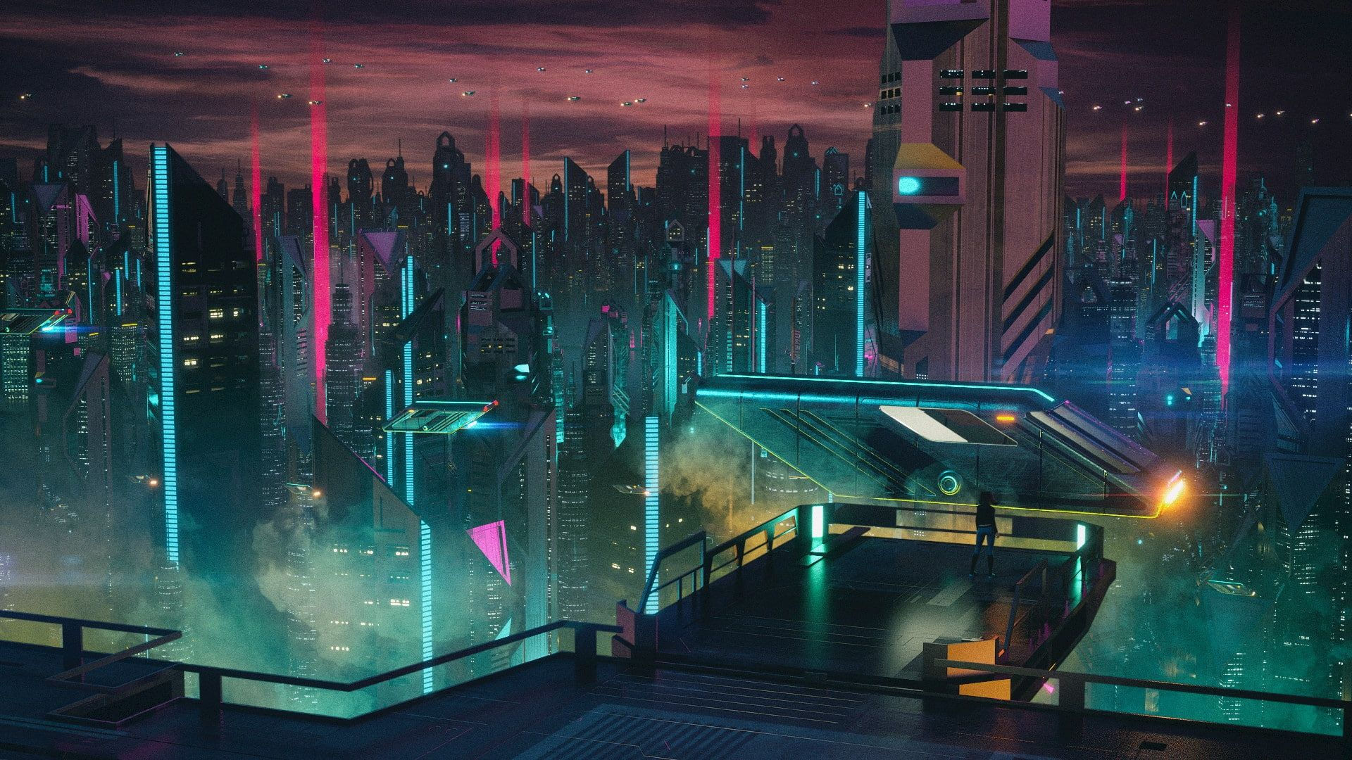 Wallpaper #aUUhlI4B7YBJg1BVYp8S38 Synthwave Cyberpunk Dual Monitor Wallpaper
