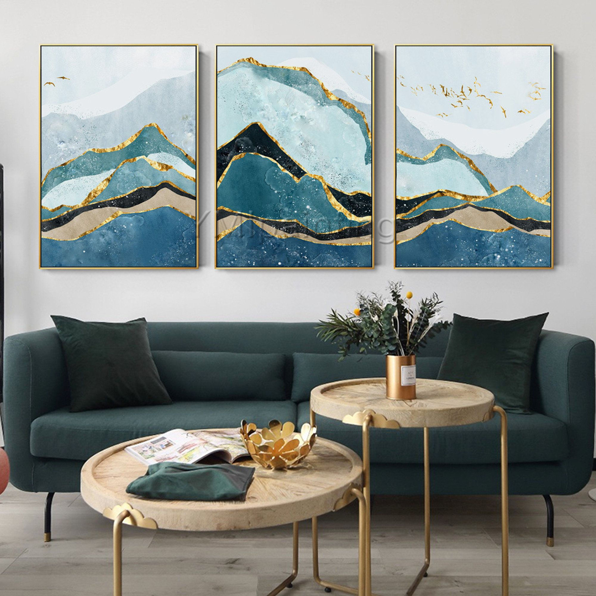 Wallpaper #FGfC_5IBSpphPi3-96QM254 Mountain Painting Gold Art Set of 3 Wall Art Framed Painting Etsy