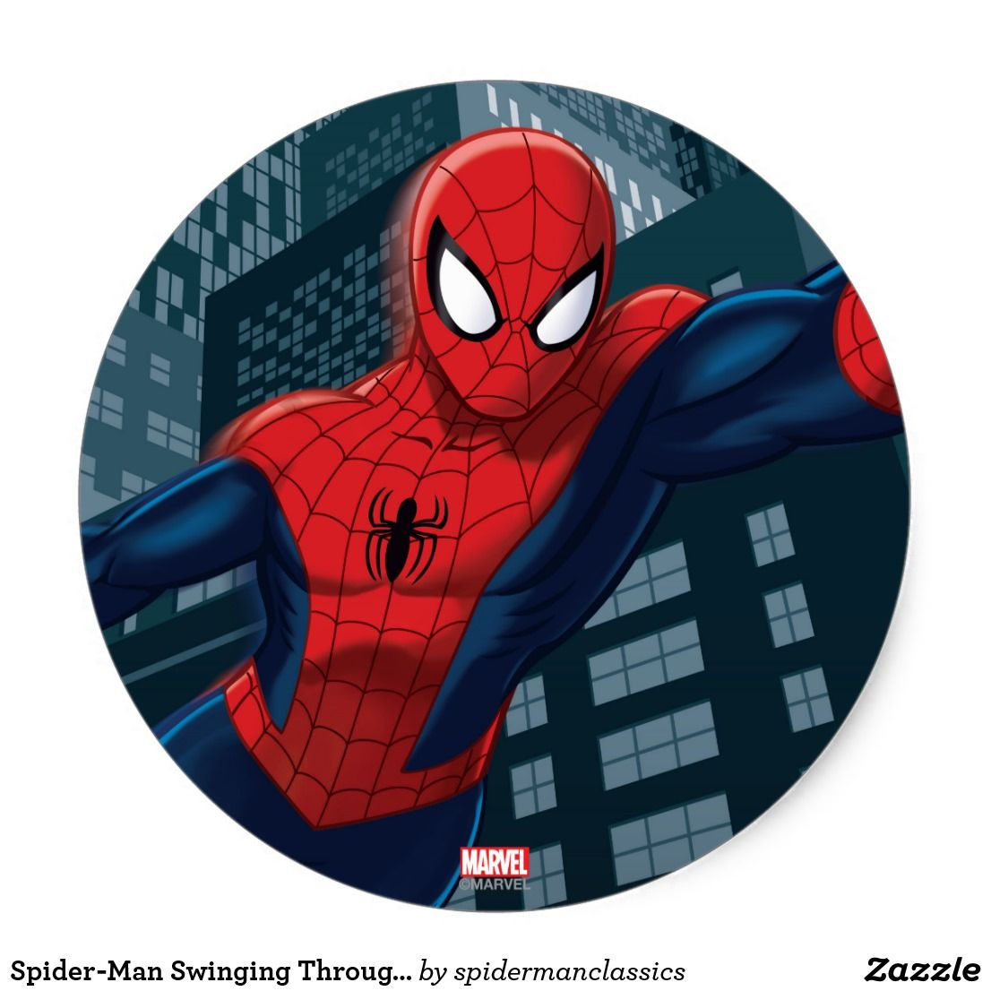 Wallpaper #uRmyJY8BtGB6xQ78VoaP22 Spider Man Swinging Through Downtown Classic Round Sticker Zazzle