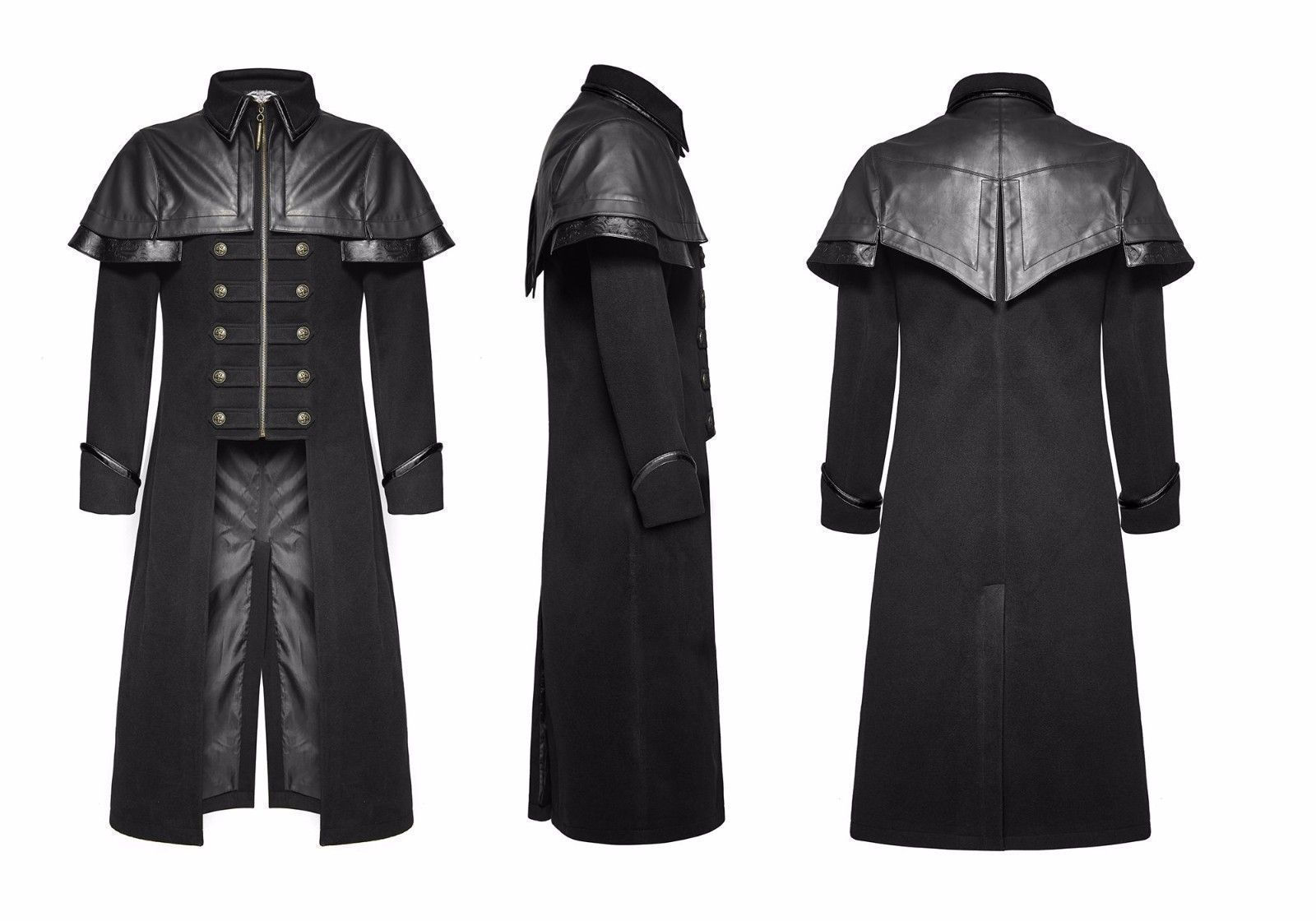 Wallpaper #kyxGSZMB0E1QgA7wmPIG41 Mens Steampunk Military Trench Coat Long Jacket Black Gothic Style