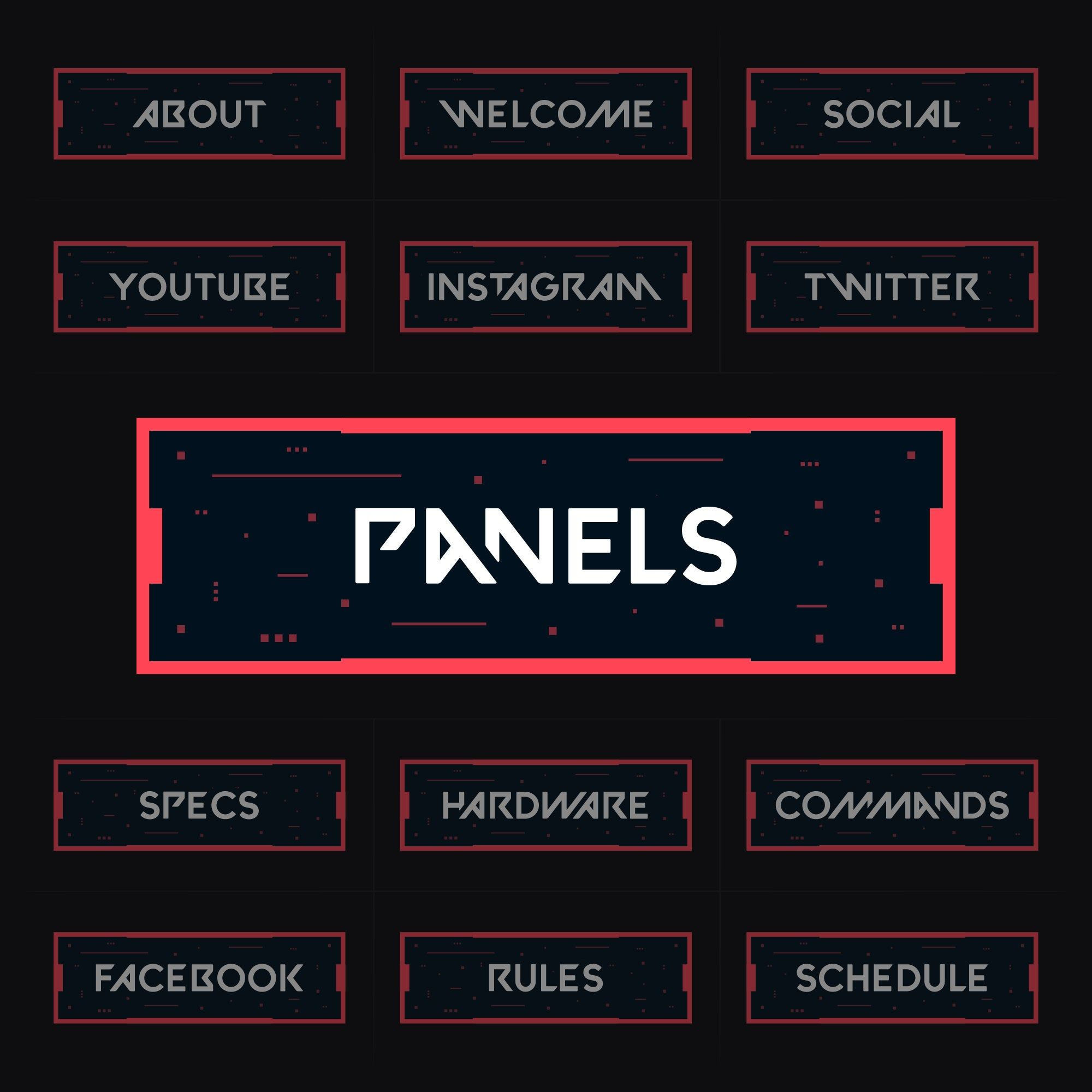 Wallpaper #ukX_q44B7YBJg1BVWKhX44 A Set of Black and Red Panels for a Live Streamer